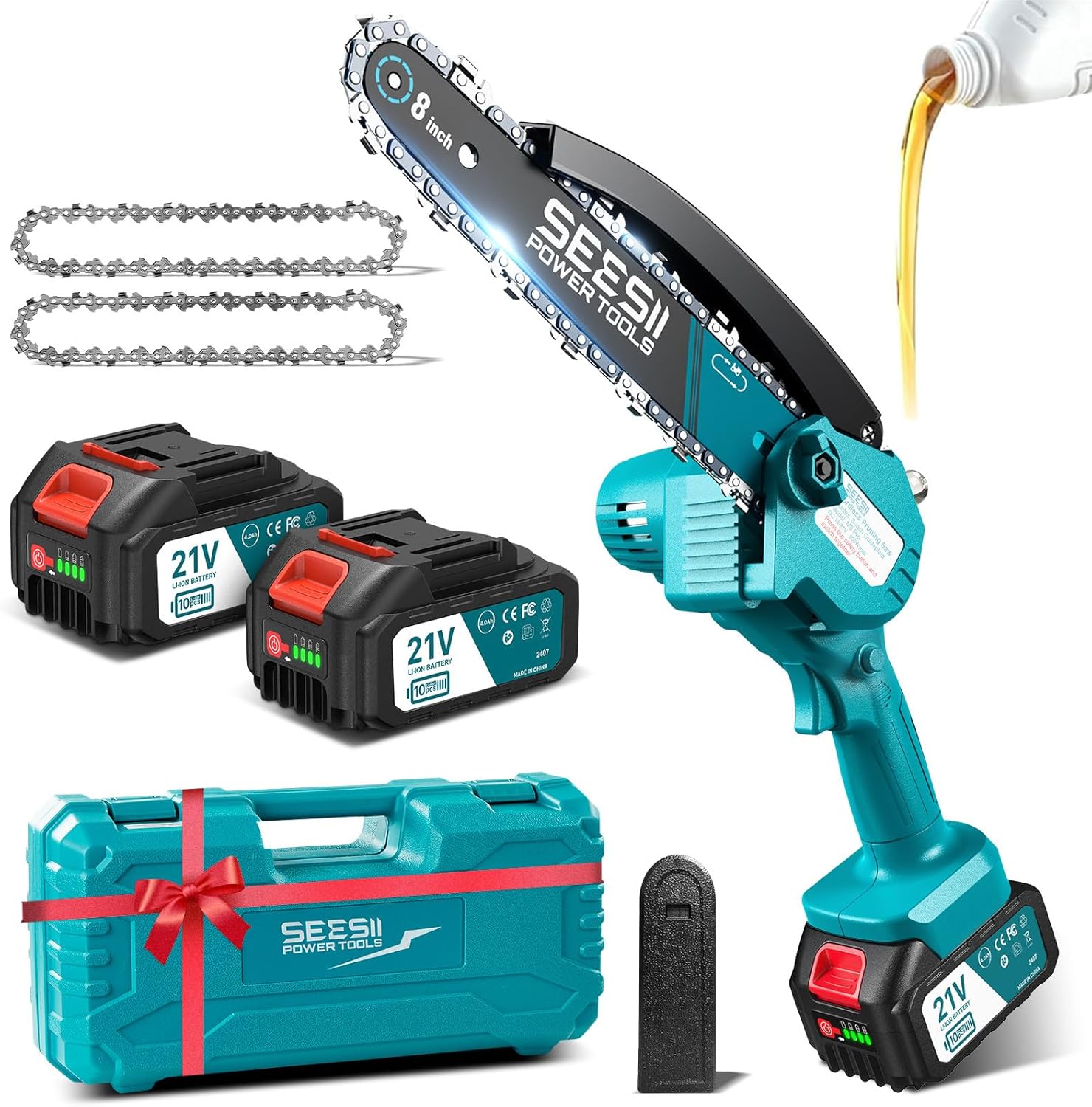 Seesii Mini Chainsaw, 6-inch Mini Chainsaw Cordless, Handheld Electric Power Chain Saw with 2 Batteries, for Tree Trimming Wood Cutting, Best Gifts for Father, Dad, Husband, Men - Image 9