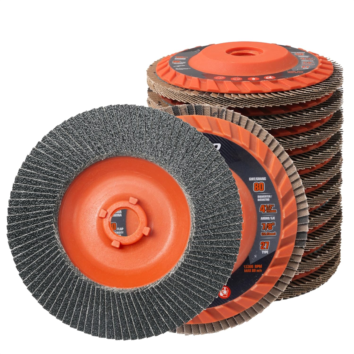 Jumbo Zirconia Flap Discs 4 1/2 for Angle Grinder, 40/60/80/120 Grit Type 27 High Density Trimmable 5/8"-11 inch Grinding Wheels for Grinding, Rust Removal, Sanding and Finishing - 10 Pack - Image 7