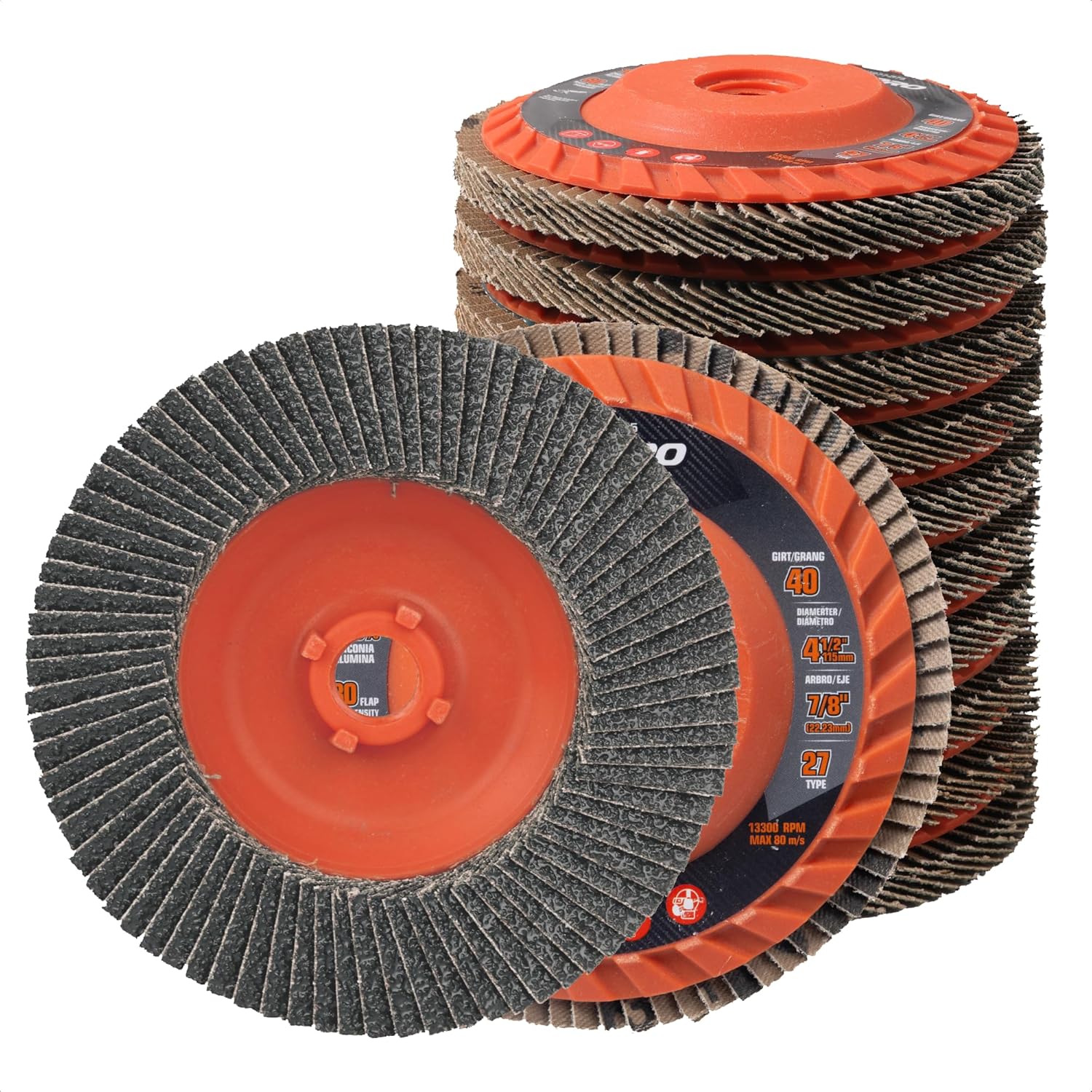 Jumbo Zirconia Flap Discs 4 1/2 for Angle Grinder, 40/60/80/120 Grit Type 27 High Density Trimmable 5/8"-11 inch Grinding Wheels for Grinding, Rust Removal, Sanding and Finishing - 10 Pack - Image 8