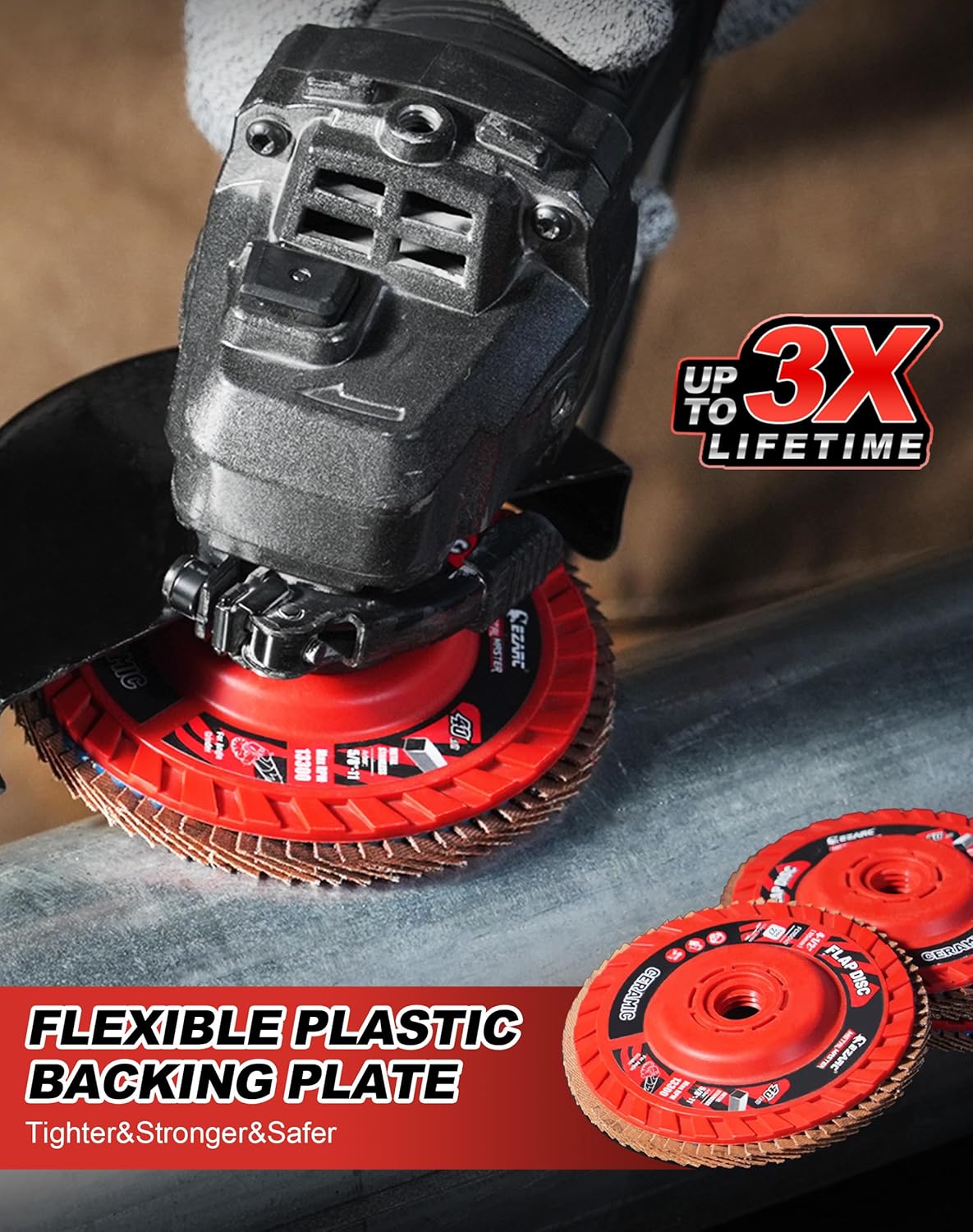 EZARC Flap Discs 80 Grit, 4-1/2" x 7/8" Ceramic Grain Flap Sanding Disc, Type 27 Heavy Duty Abrasive Trimmable Grinding Wheel Finishing for Stainless Steel, Sheet Metal (5 Pack) - Image 6