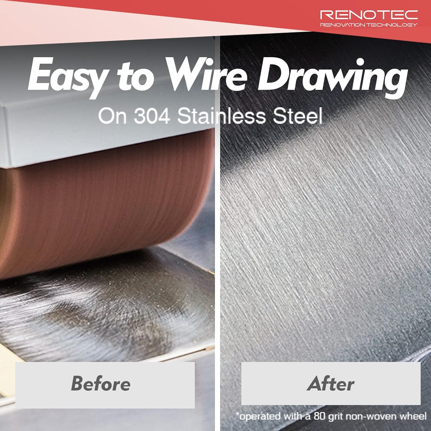 RENOTEC Non-Woven Wheel, 120x100mm, Italian Material, Wire Drawing Satin Finish of Metal Surface, Conditioning Drum Burnishing Wheel (80-240 Grit Set) - Image 2