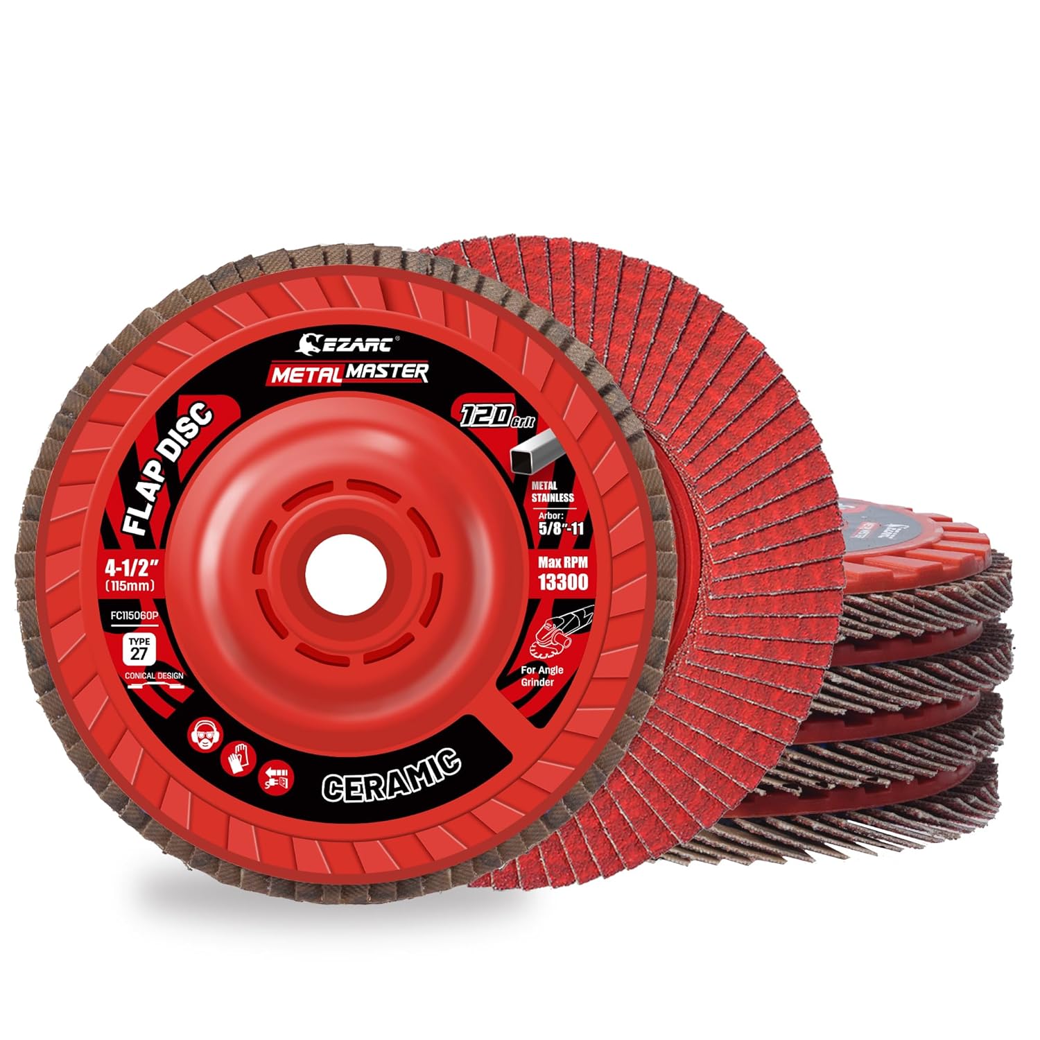 EZARC Flap Discs 80 Grit, 4-1/2" x 7/8" Ceramic Grain Flap Sanding Disc, Type 27 Heavy Duty Abrasive Trimmable Grinding Wheel Finishing for Stainless Steel, Sheet Metal (5 Pack) - Image 7