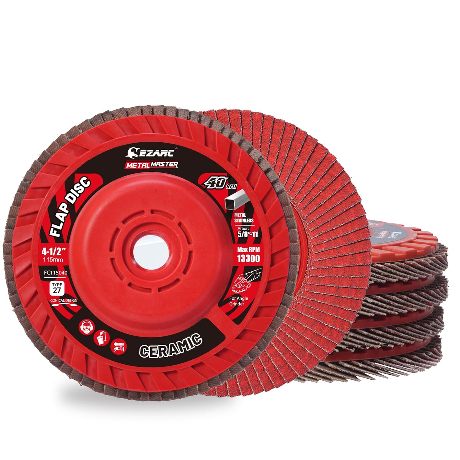 EZARC Flap Discs 80 Grit, 4-1/2" x 7/8" Ceramic Grain Flap Sanding Disc, Type 27 Heavy Duty Abrasive Trimmable Grinding Wheel Finishing for Stainless Steel, Sheet Metal (5 Pack) - Image 8