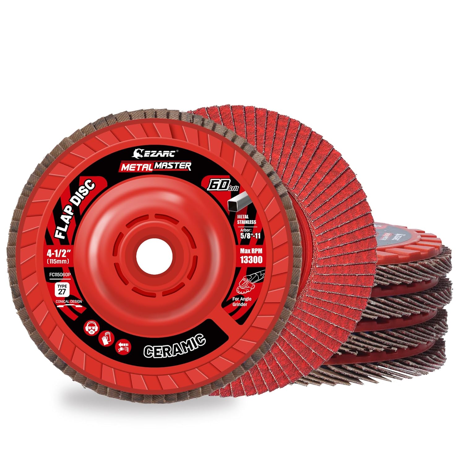 EZARC Flap Discs 80 Grit, 4-1/2" x 7/8" Ceramic Grain Flap Sanding Disc, Type 27 Heavy Duty Abrasive Trimmable Grinding Wheel Finishing for Stainless Steel, Sheet Metal (5 Pack) - Image 9