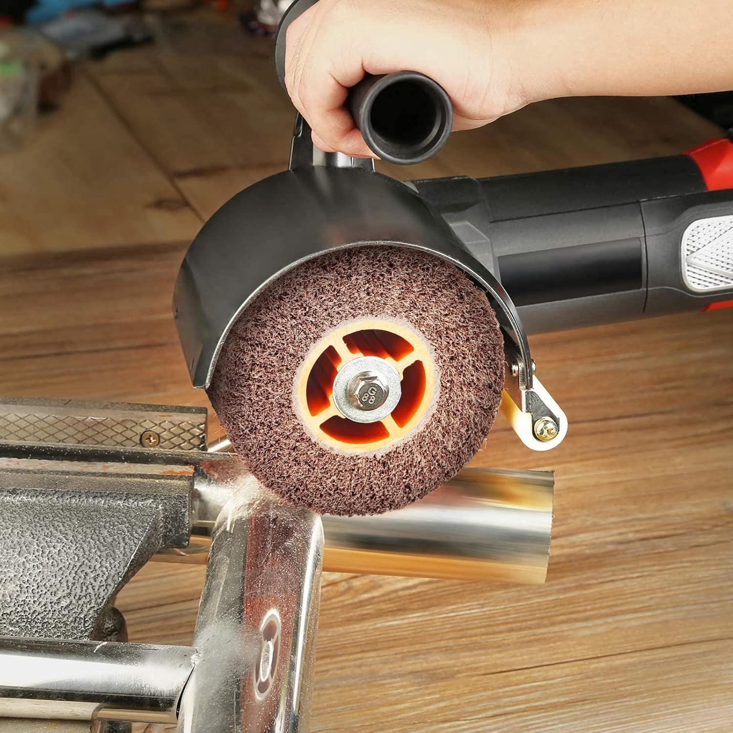 RENOTEC Non-Woven Wheel, 120x100mm, Italian Material, Wire Drawing Satin Finish of Metal Surface, Conditioning Drum Burnishing Wheel (80-240 Grit Set) - Image 6