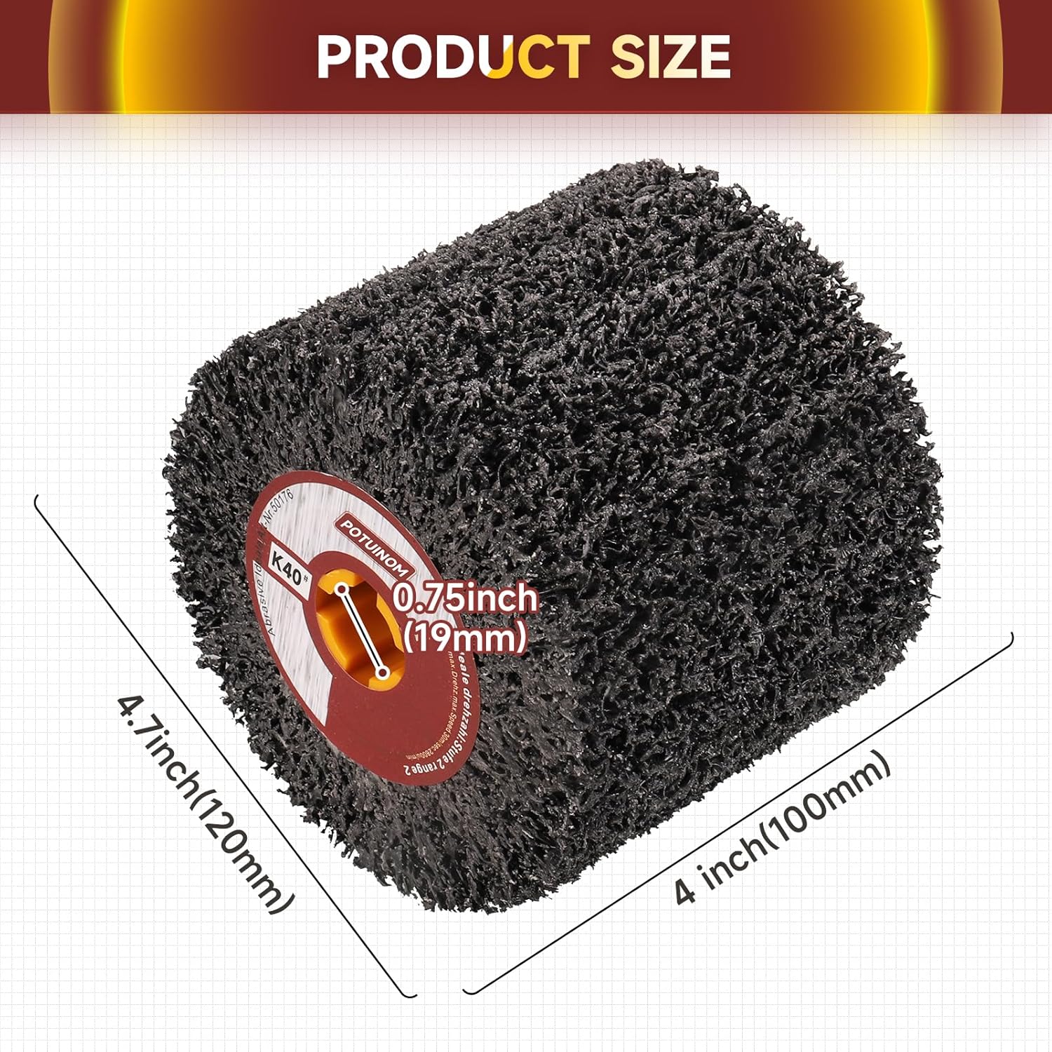 Abrasive Drawing Wheel Surface Conditioning Tool 40 Grit 120 x 100 x 19 mm Wire Drawing Polishing Burnishing Wheel for Wood Metal Surface Polishing 4.7"x 4"