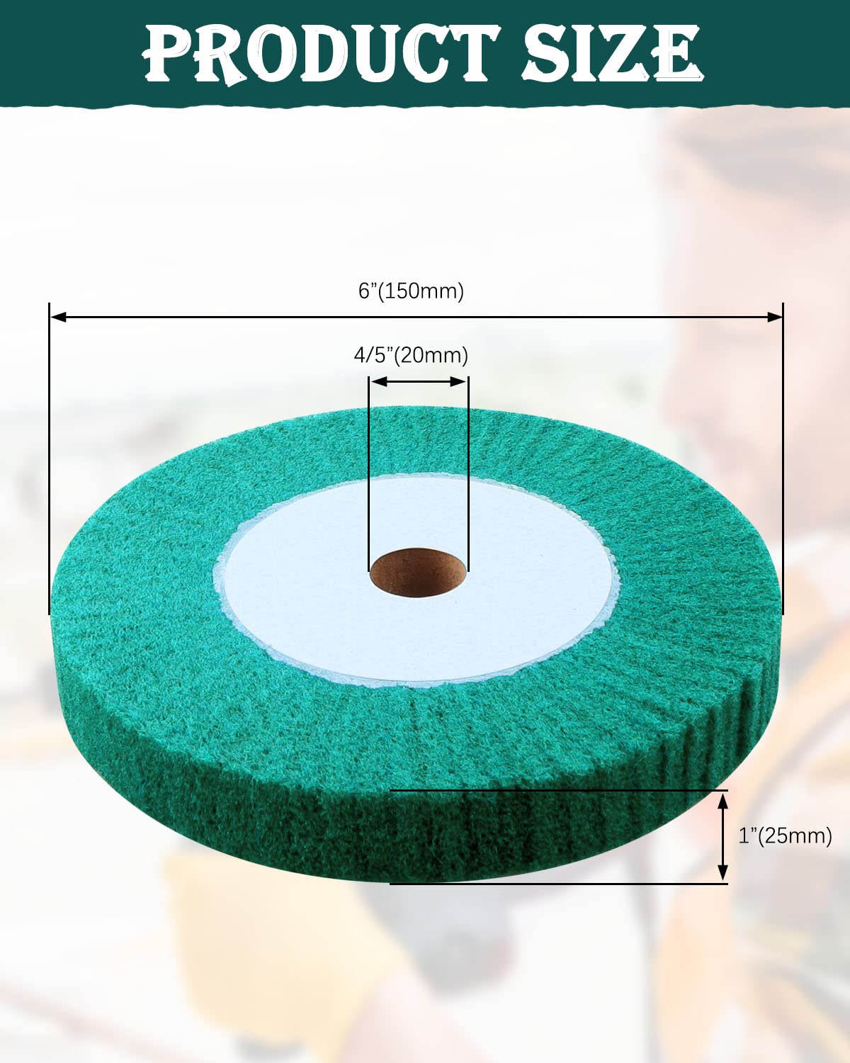 WENHUALI 6 Inch Bench Grinder Polishing Wheel, 240 Grit Tight Weave Tough Polishing Burnishing Wheel, Great for Refurbishing Golf Clubs Metal Copper, Perfect Size 1" Thickness for 0.8" Arbor(Green)
