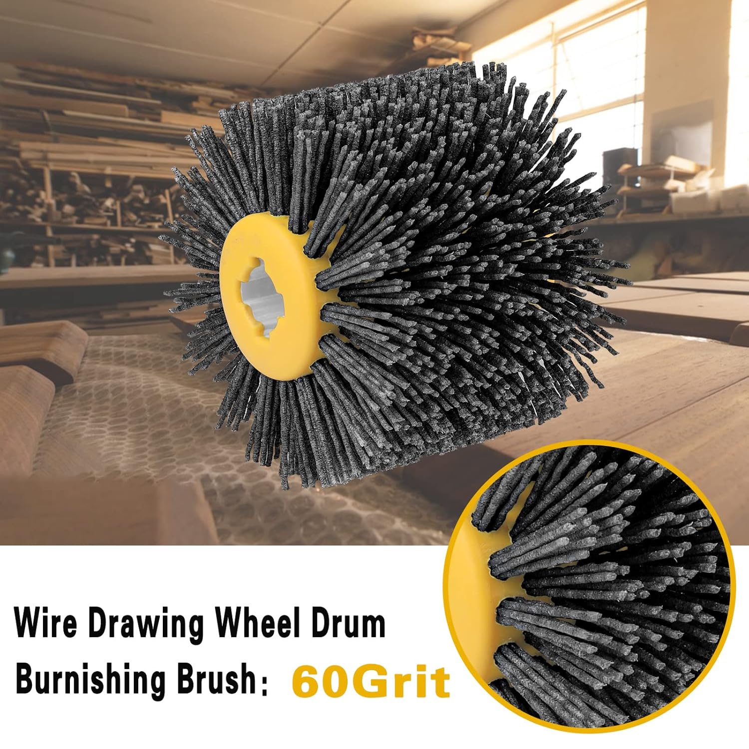 60 Grit Abrasive Nylon Drawing Wheel,4.7" x 4" Surface Conditioning Tool Drum,Burnishing Polishing Tool for Metal Polishing Paint, Rust, Oxidation
