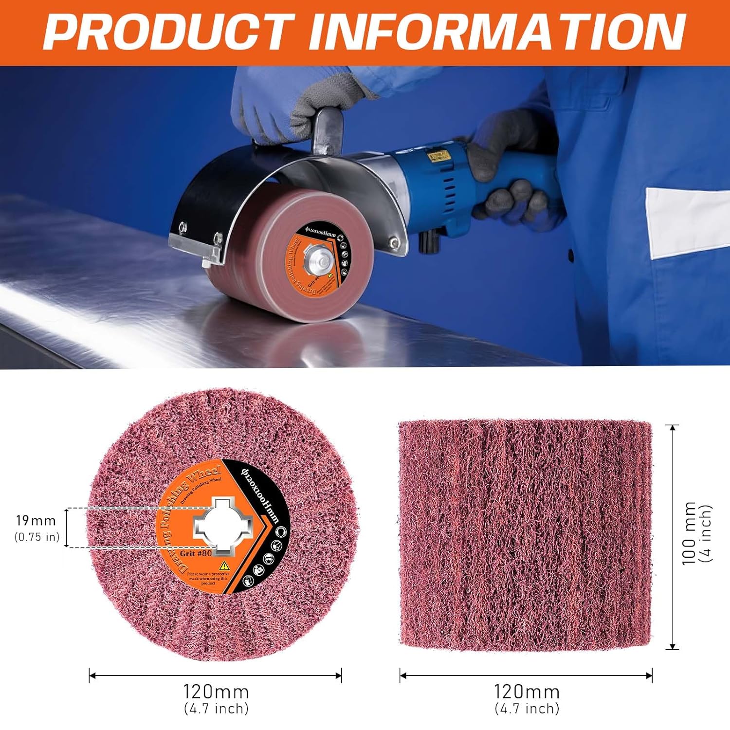 4 Pcs Non-Woven Wire Drawing Flap Wheel, Burnishing Polishing Wheel Drum for Metal Stainless Steel Wood Surface Conditioning Treatment Grit 60# 80# 120# 240#, 4.7" x 4"