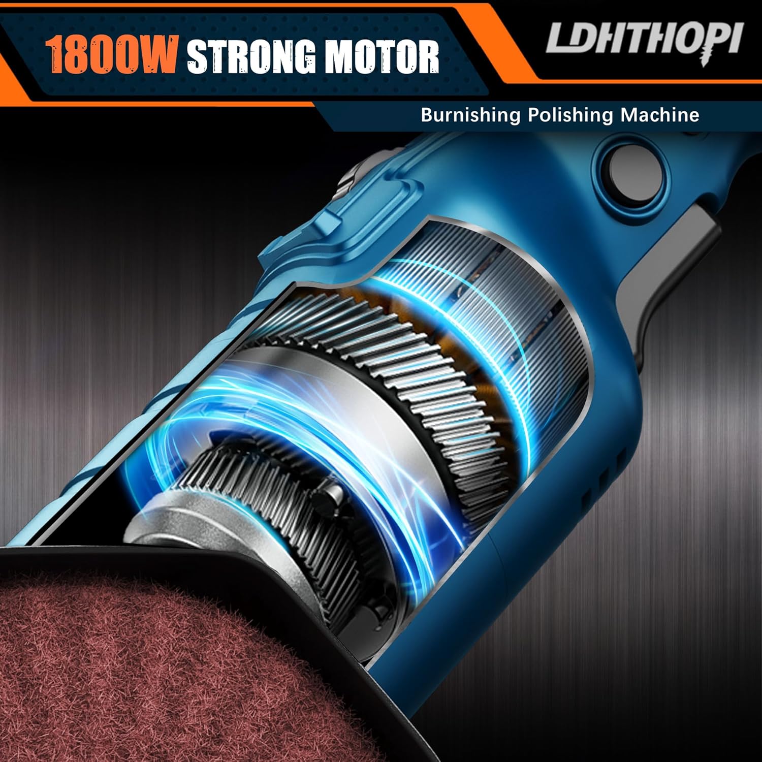 LDHTHOPI 1800W Burnishing Polishing Machine, 110V Handheld Electric Stainless Steel Polisher, 8 Variable Speed, 3100RPM for Metal, Stainless Steel, Wood - Image 2