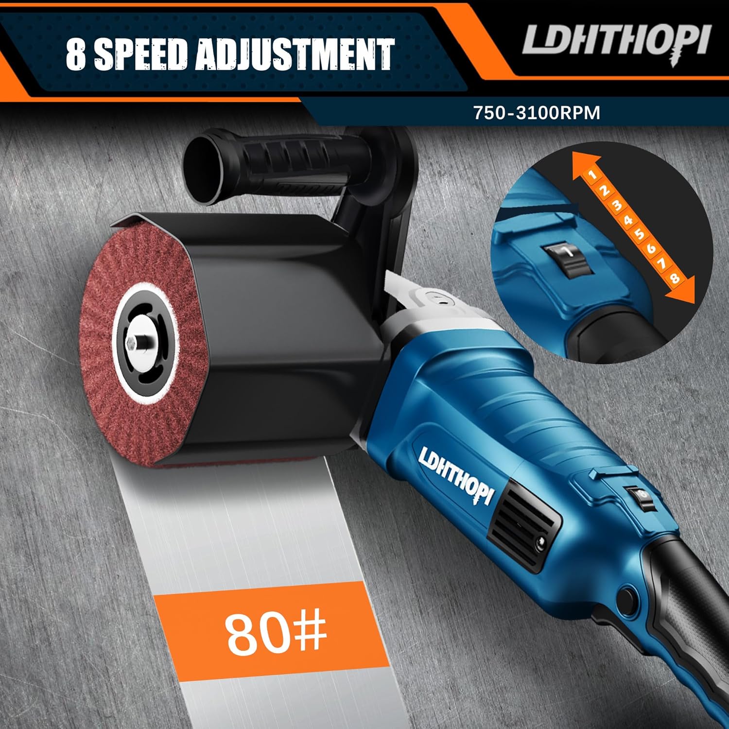 LDHTHOPI 1800W Burnishing Polishing Machine, 110V Handheld Electric Stainless Steel Polisher, 8 Variable Speed, 3100RPM for Metal, Stainless Steel, Wood - Image 3