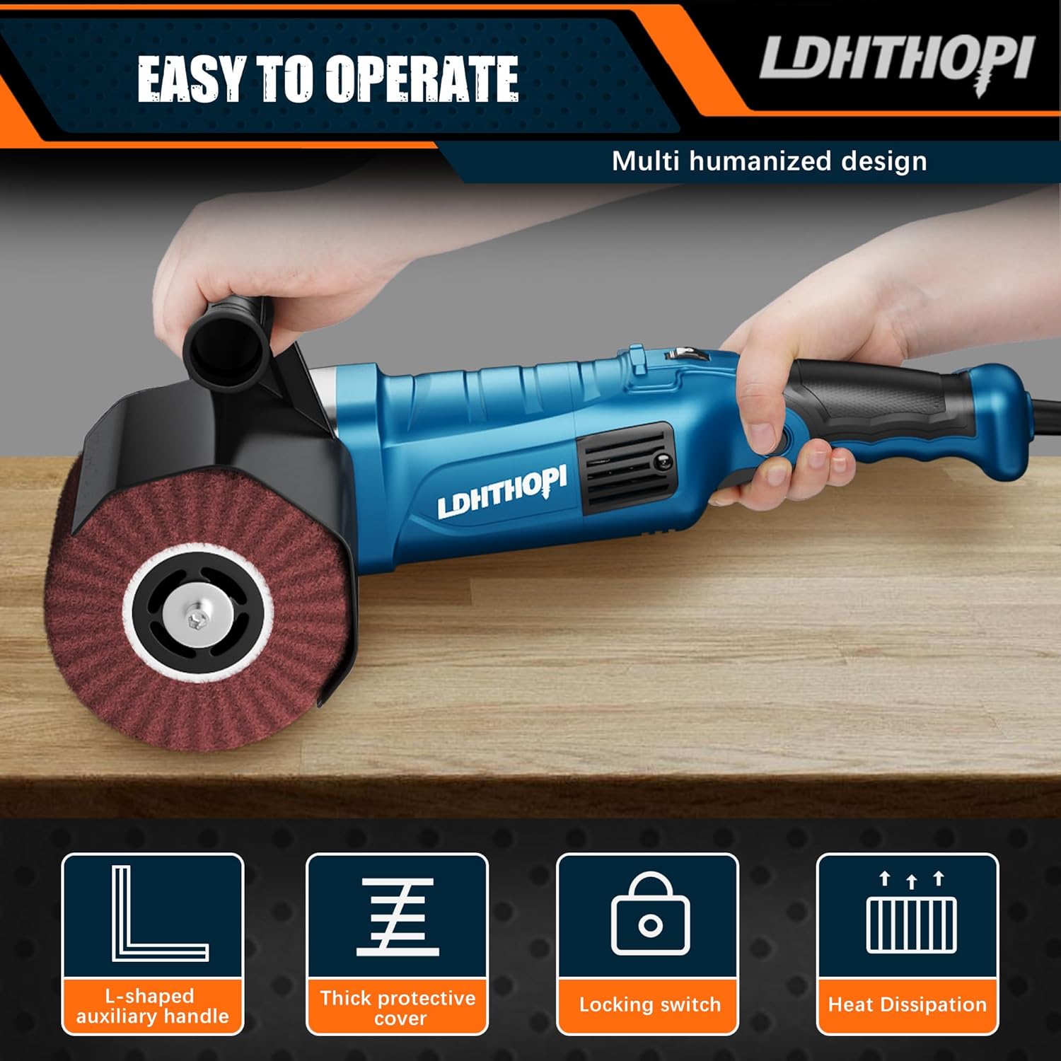 LDHTHOPI 1800W Burnishing Polishing Machine, 110V Handheld Electric Stainless Steel Polisher, 8 Variable Speed, 3100RPM for Metal, Stainless Steel, Wood - Image 4