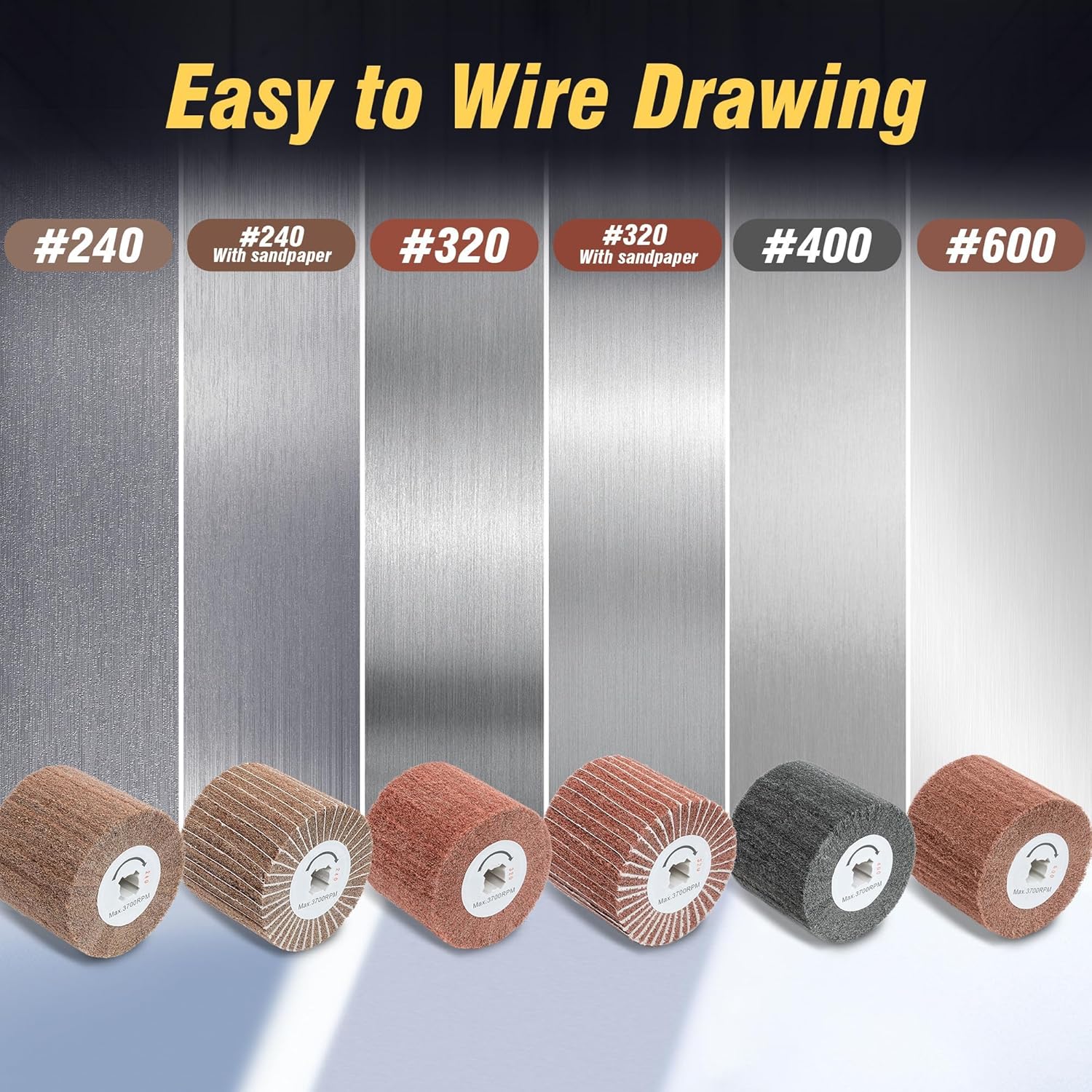 6 Pcs Non-Woven Wire Drawing Flap Wheel for Polishing Burnishing Wheels, 120x100mm 240/240SP/320/320SP/400/600 Grit for Stainless Steel, Copper and Surface Conditioning Wheel - Image 2