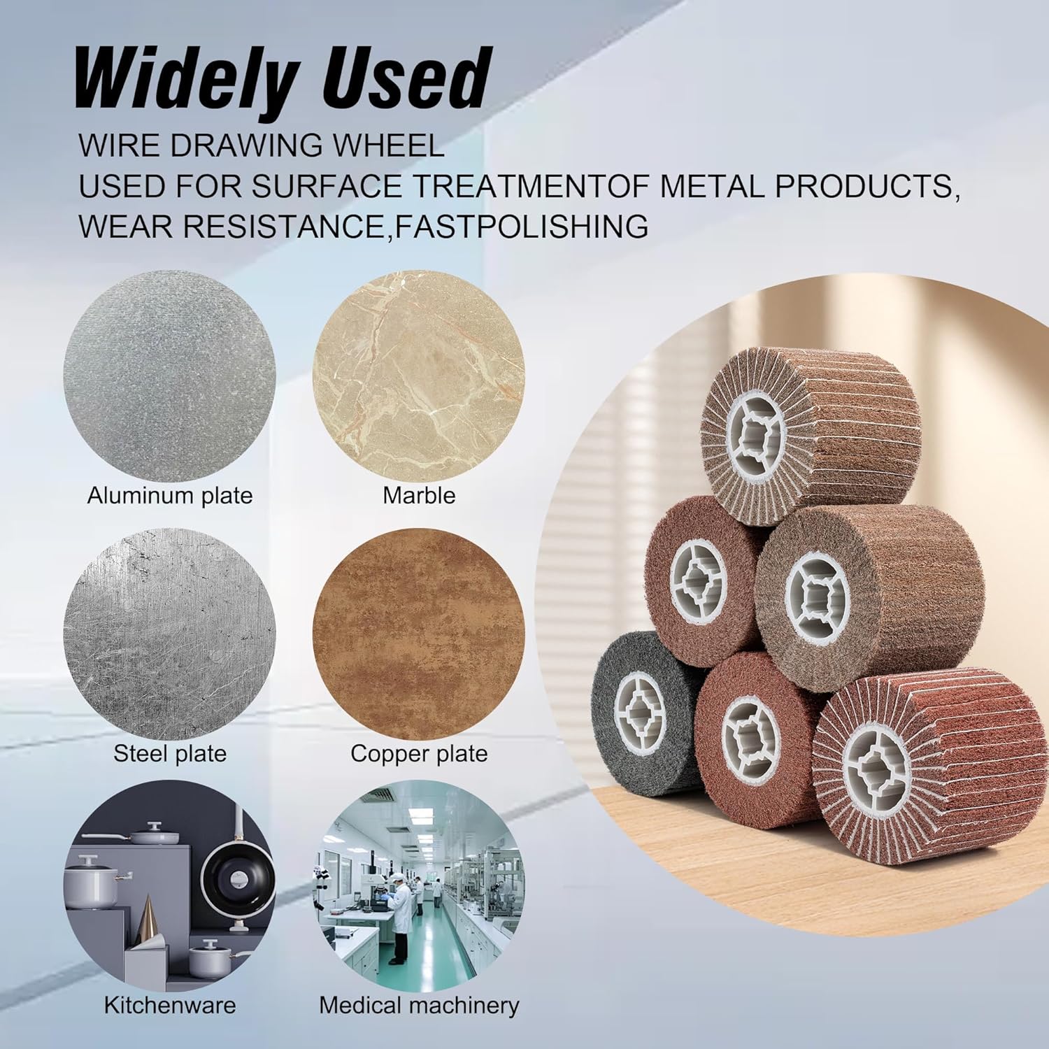 6 Pcs Non-Woven Wire Drawing Flap Wheel for Polishing Burnishing Wheels, 120x100mm 240/240SP/320/320SP/400/600 Grit for Stainless Steel, Copper and Surface Conditioning Wheel - Image 4