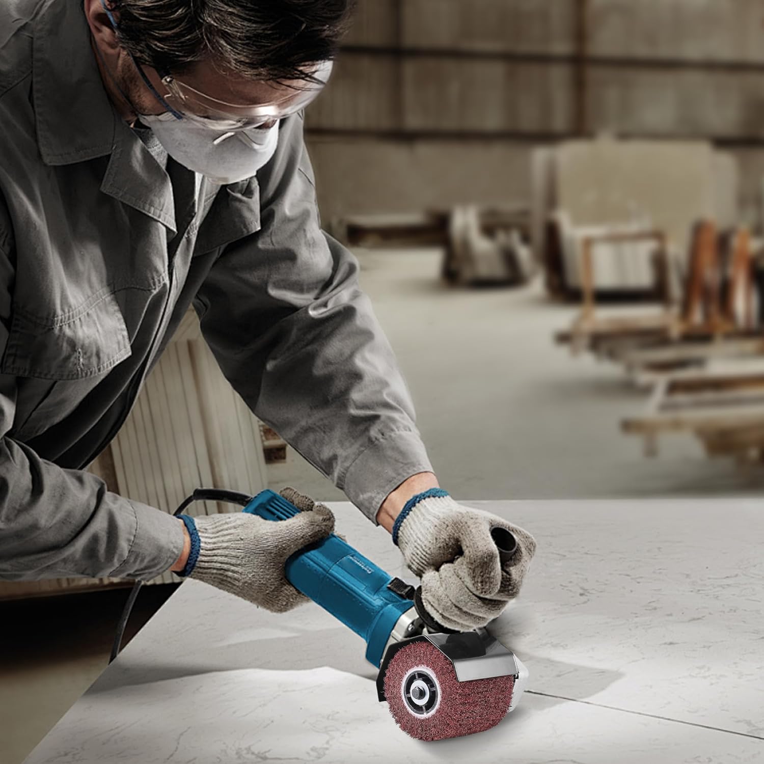 6 Pcs Non-Woven Wire Drawing Flap Wheel for Polishing Burnishing Wheels, 120x100mm 240/240SP/320/320SP/400/600 Grit for Stainless Steel, Copper and Surface Conditioning Wheel - Image 6