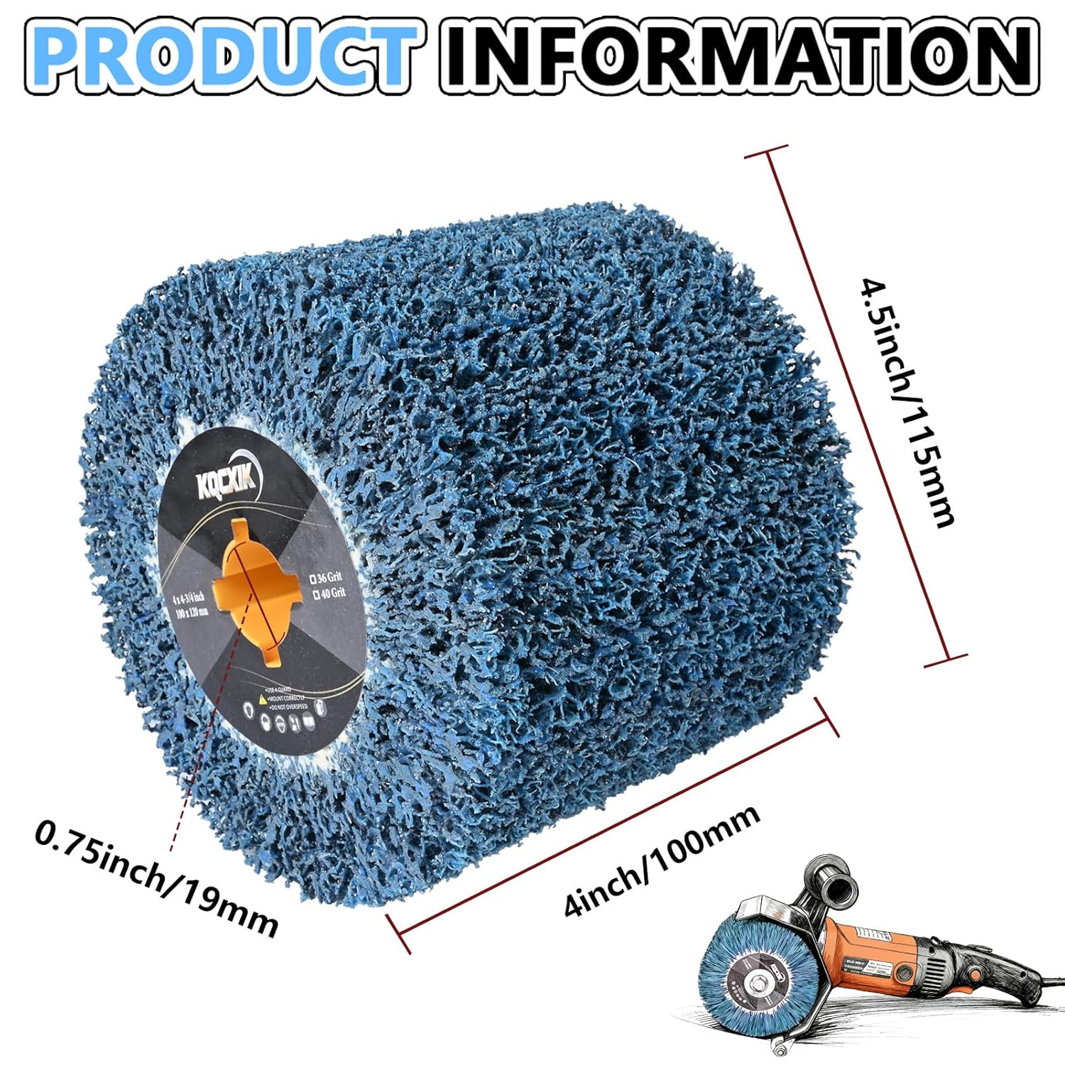 KQCXIK 4.5" x 4" Surface Conditioning Tool, 36 Grit Blue Diamond Wire Drawing Wheel for Burnishing Machines, Abrasive Drum for Polishing Hard Materials(Metal, Stone,Ceramics)