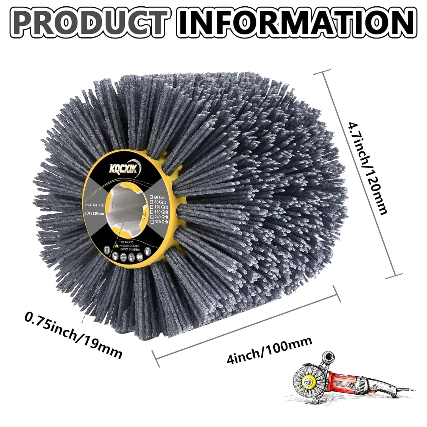 KQCXIK 4.7" x 4" Surface Conditioning Tool, 120 Grit Nylon Abrasive Drawing Wheel for Polishing Machines, Burnishing Drum for Wood Metal, Paint Stain and Rust Removal