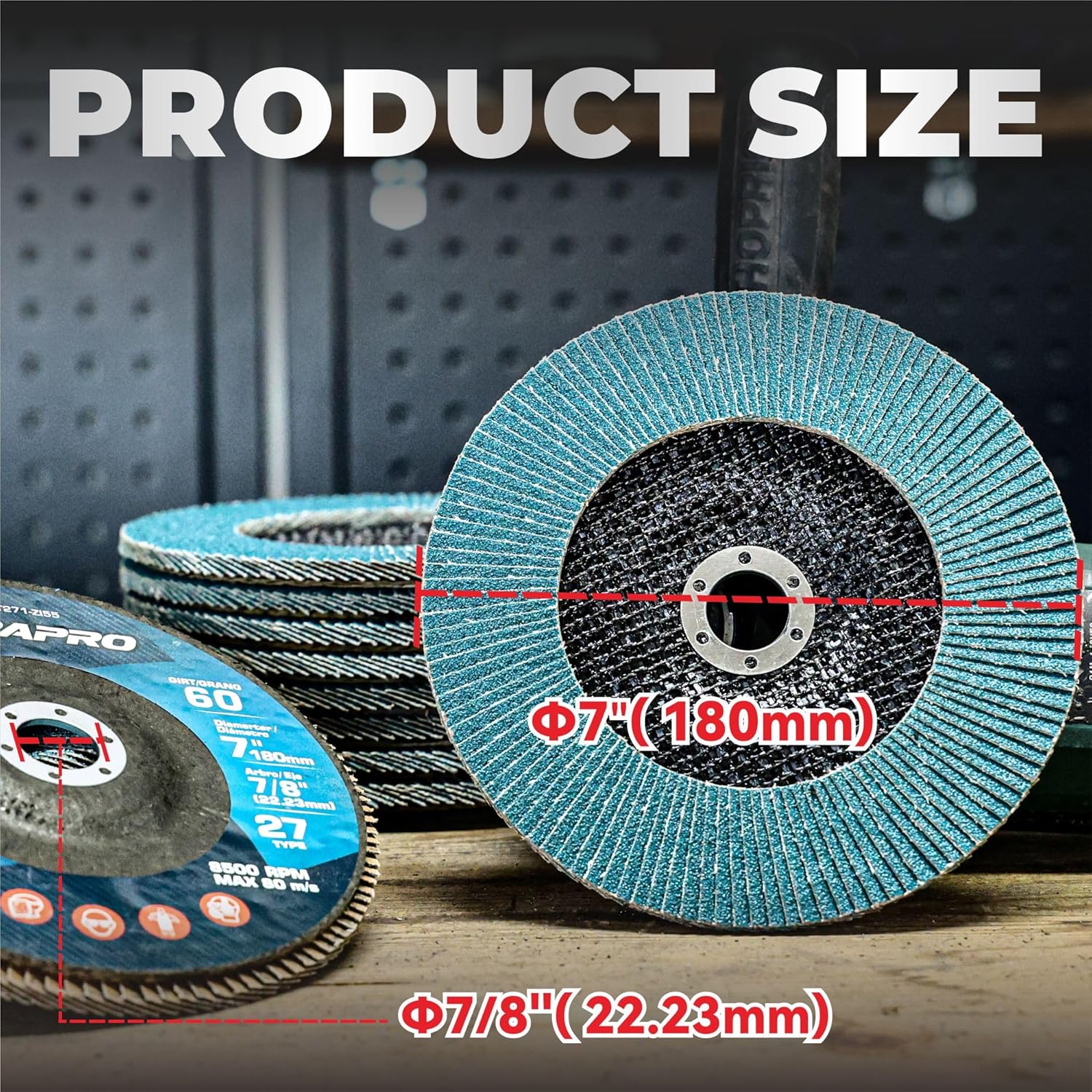 10 Pack, 7" x 7/8" Flap Discs, T27 Industrial Zirconia Abrasive 7 Inch Grinding Discs， High Performance Grinding Wheel, Finishing, Deburring, Rust Removal，36/40/60/80/120 Grit