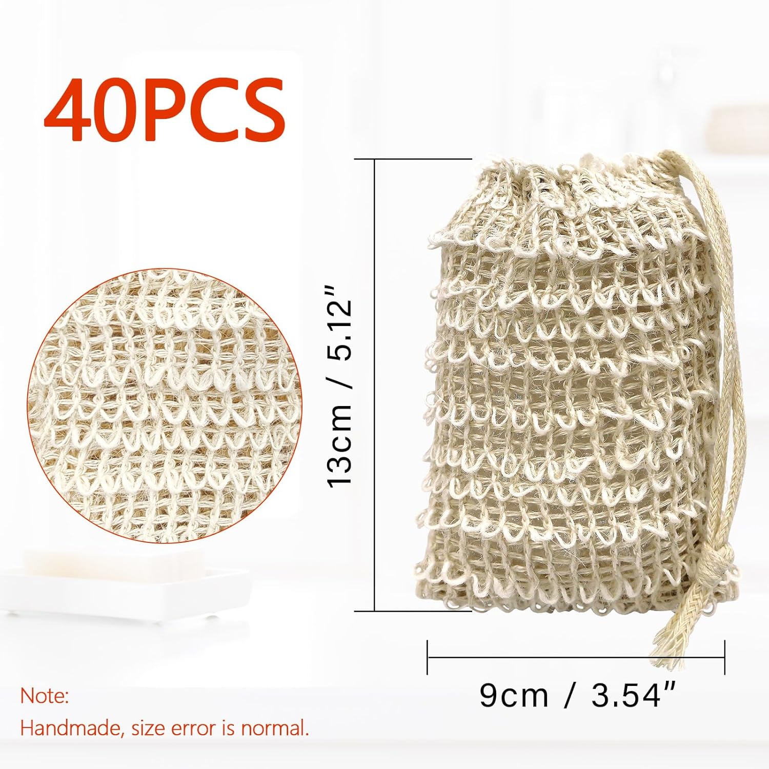 40 Natural Cotton and Linen Soap Bags - Eco-Friendly Reusable Soap Bags for Bath, Shower and Travel, 5.9 x 4.7 Inch, Knot Design