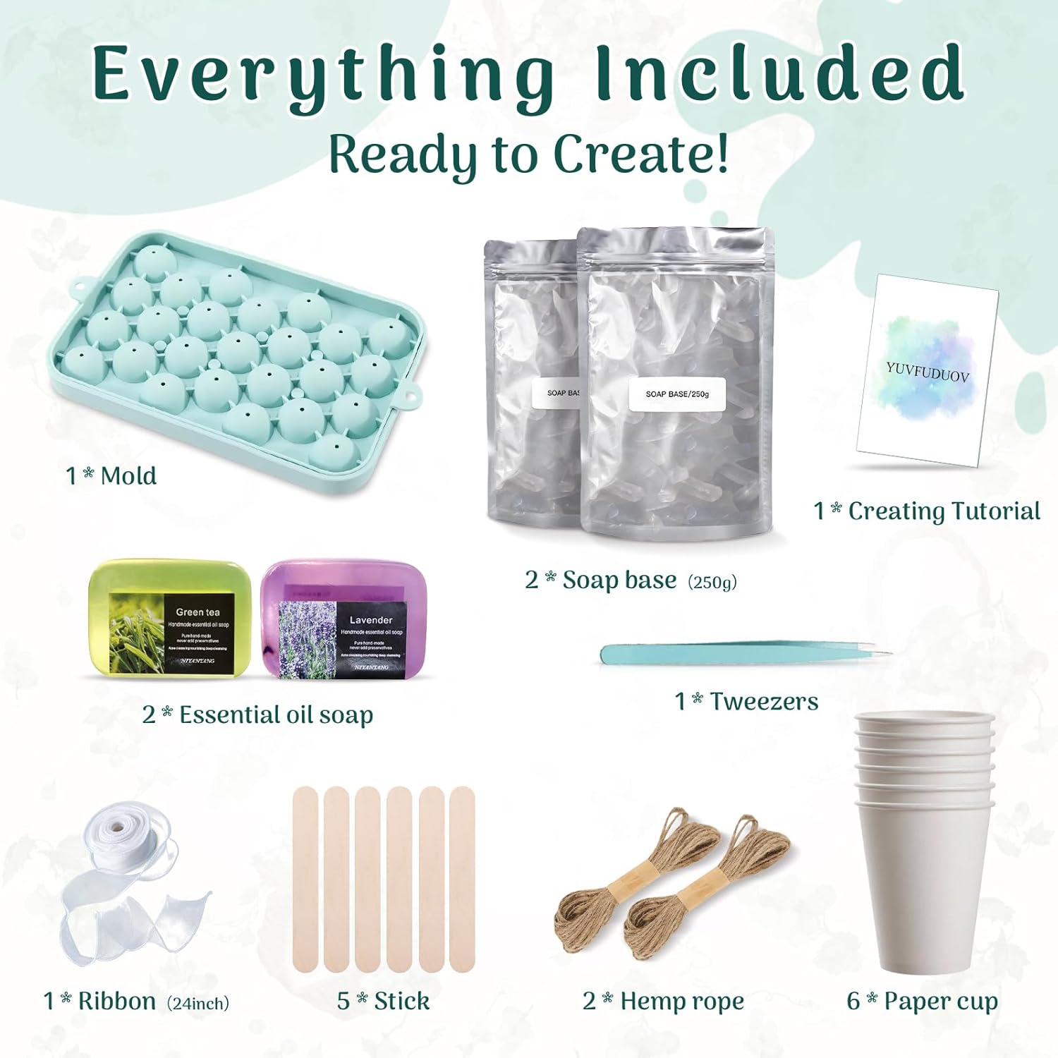 DIY Grape Soap Making Kit - Enough to Make 2 Full Bunches, Includes Silicone Mold, 500g Clear Soap Base, 2x90g Essential Oil Soaps, Jute Rope & Tools, for Handmade Craft Gift & Valentines Day