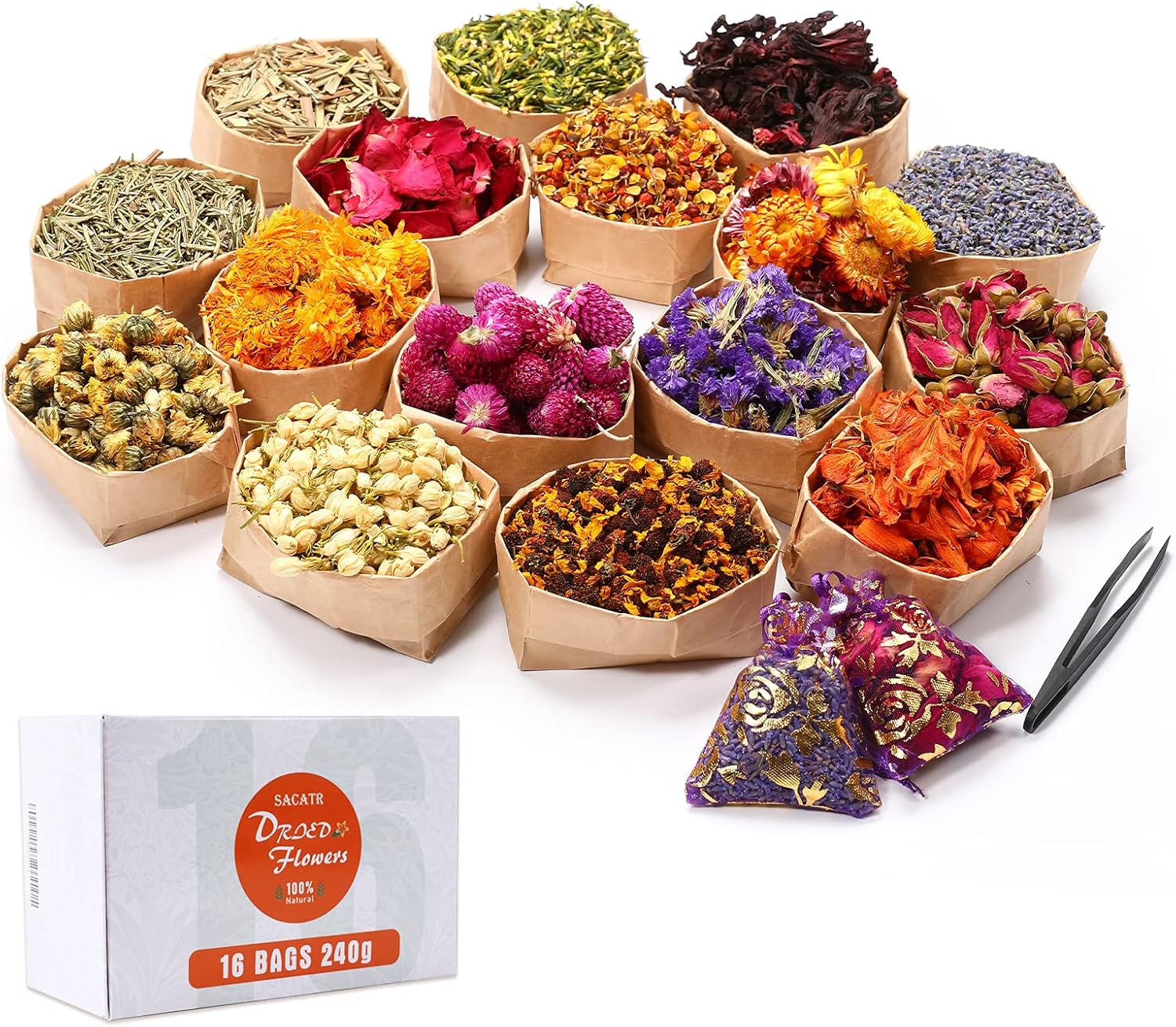 16 Bags Dried Flowers,100% Natural Dried Flowers Herbs Kit for Soap Making, DIY Candle Making,Bath - Include Rose Petals,Lavender,Don't Forget Me,Lilium,Jasmine,Rosebudsand More - Image 7