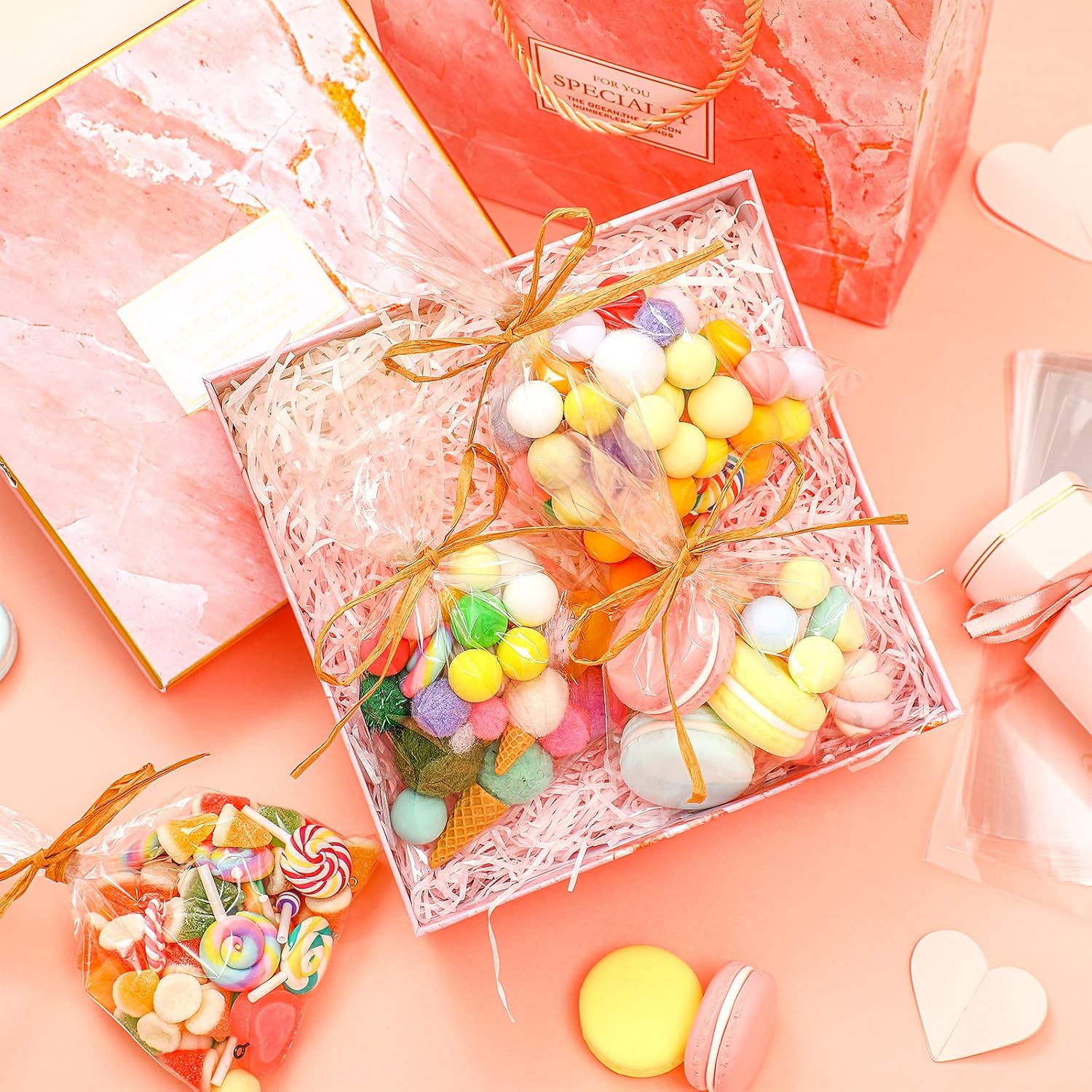 Tudomro 100 Pcs Clear Flat Cellophane Soap Bags for Packaging 4.9'' x 7.9'' Small Mini Soap Cookie Candy Wrappers Bags with Raffia Rope for Wedding Christmas Craft Gift Birthday Party Favor Supplies