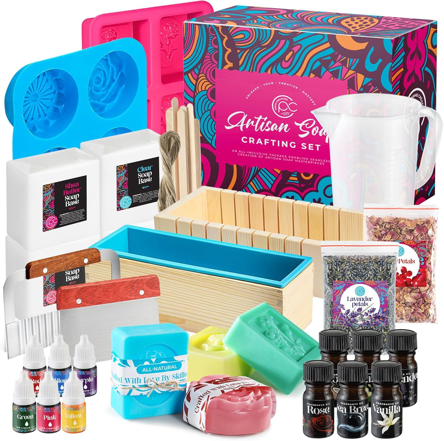 Soap Making Kit with Melt & Pour Base, Cutting Box, Molds, Fragrances - for Adults & Kids by Prime Creations. - Image 8