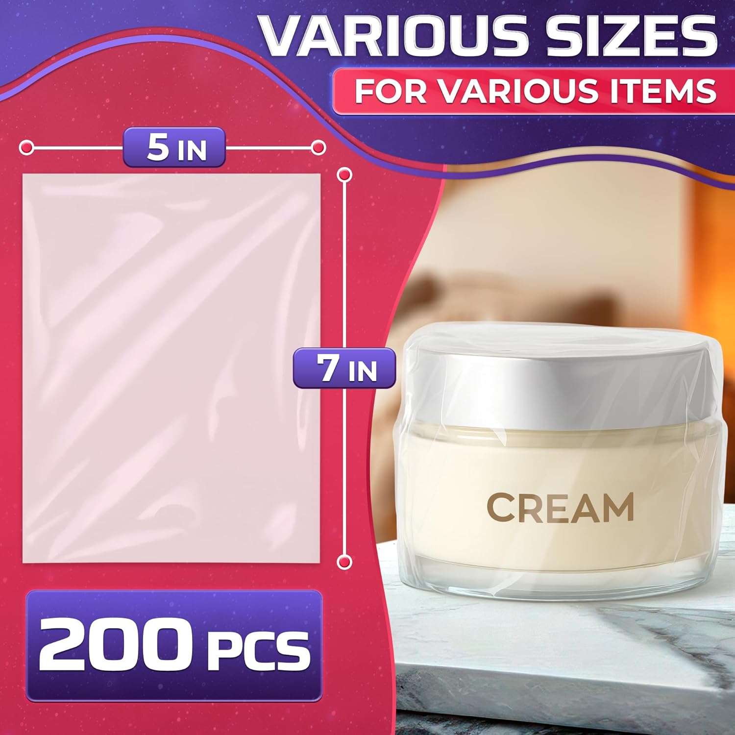 200 Pcs Shrink Wrap for Soap u2013 5x7" Soap Making Supplies, Bath Bombs, & Jewelry u2013 Gift Wrap Shrink Bags for DIY Projects & Valentine Presents | Use with Heat Gun or Hair Dryer at Medium Temperature