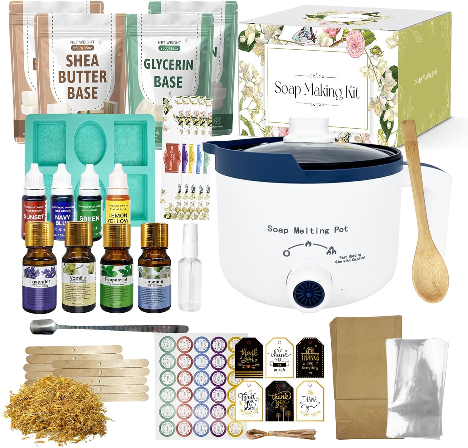 PIUH Deluxe Soap Making Kit for Soap Making, DIY Soaps Making Full Set Kits Includes Soap Melter, 4 lb Soap Base, 8 Essencial Oils, Silicone Loaf Molds & Scraper, Cutters, 8 Dyestuffs for Adults Gift - Image 7