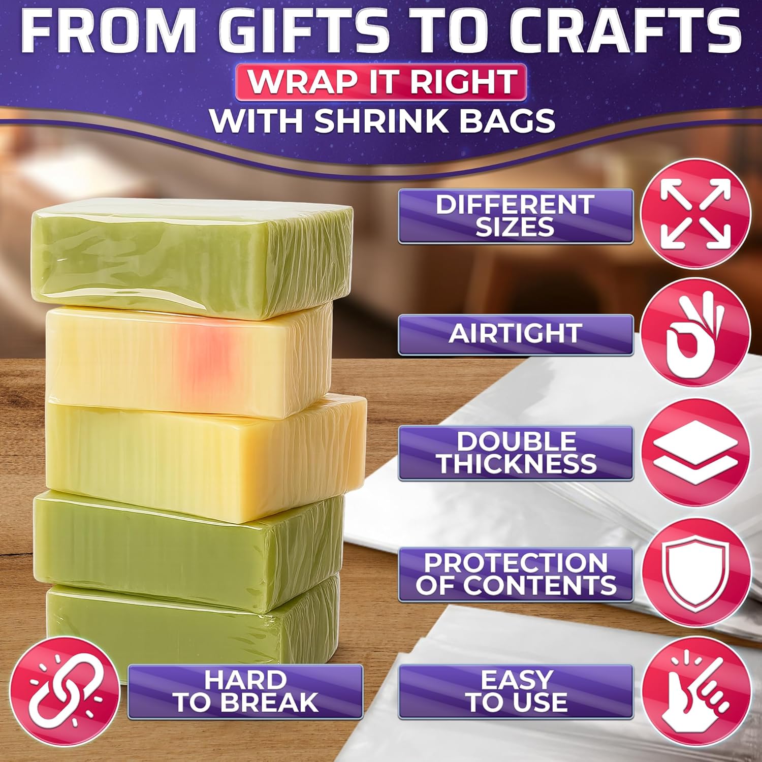 200 Pcs Shrink Wrap for Soap u2013 5x7" Soap Making Supplies, Bath Bombs, & Jewelry u2013 Gift Wrap Shrink Bags for DIY Projects & Valentine Presents | Use with Heat Gun or Hair Dryer at Medium Temperature - Image 3