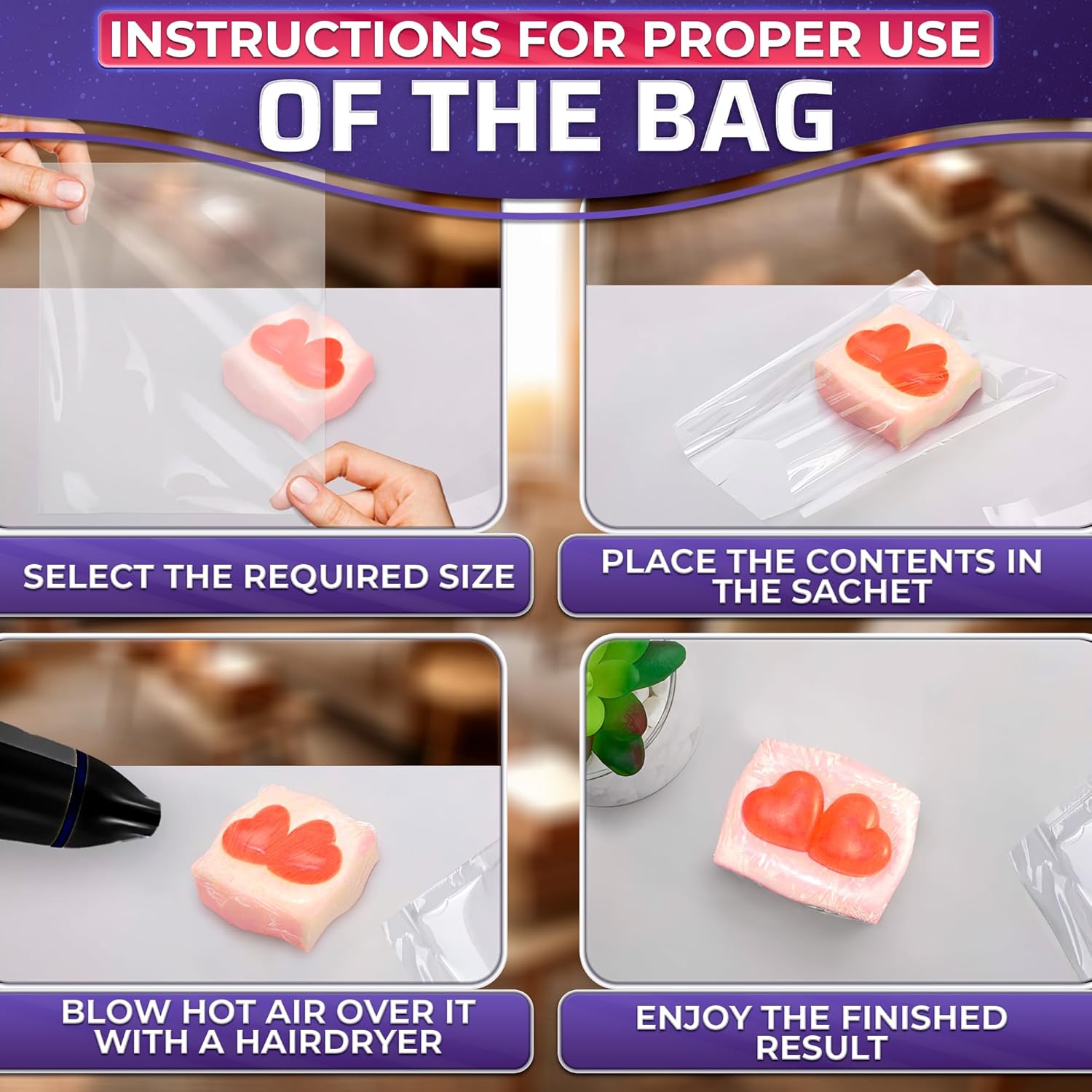 200 Pcs Shrink Wrap for Soap u2013 5x7" Soap Making Supplies, Bath Bombs, & Jewelry u2013 Gift Wrap Shrink Bags for DIY Projects & Valentine Presents | Use with Heat Gun or Hair Dryer at Medium Temperature - Image 4