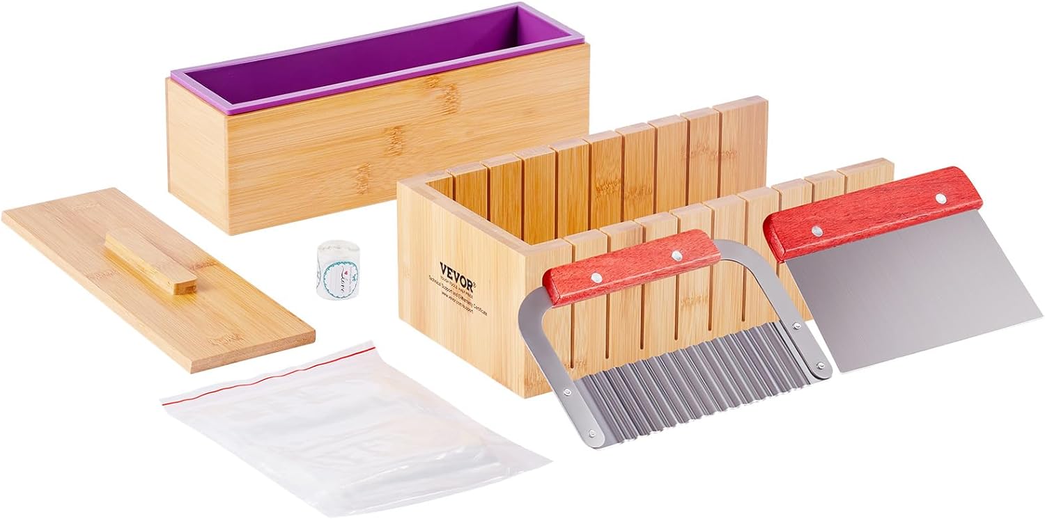 VEVOR Soap Making Kit, Bamboo Cutting Box and Inner Box with Silicone Mold, Stainless Steel Straight Cutter and Wavy Cutter, 100 Bags and 105 Stickers, Soap Making Supplies DIY Kits for Adults - Image 8