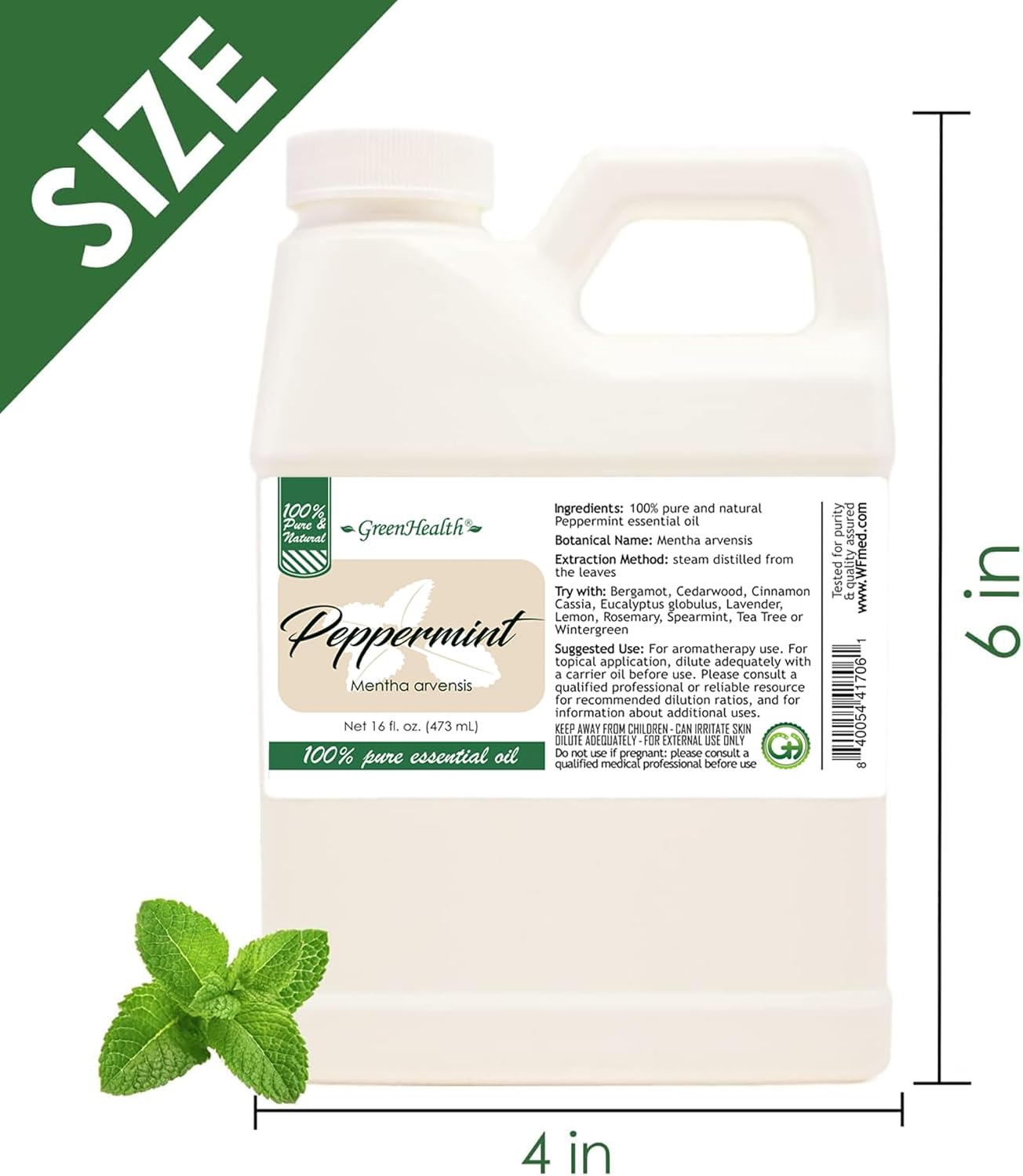 GreenHealth Peppermint Essential Oil u2013 16 fl oz | 100% Pure & Uncut | Heavy-Duty Plastic Jug | FDA Compliant, Space-Saving Container | for Aromatherapy, Soap, Candles, Cleaning, DIY - Image 3