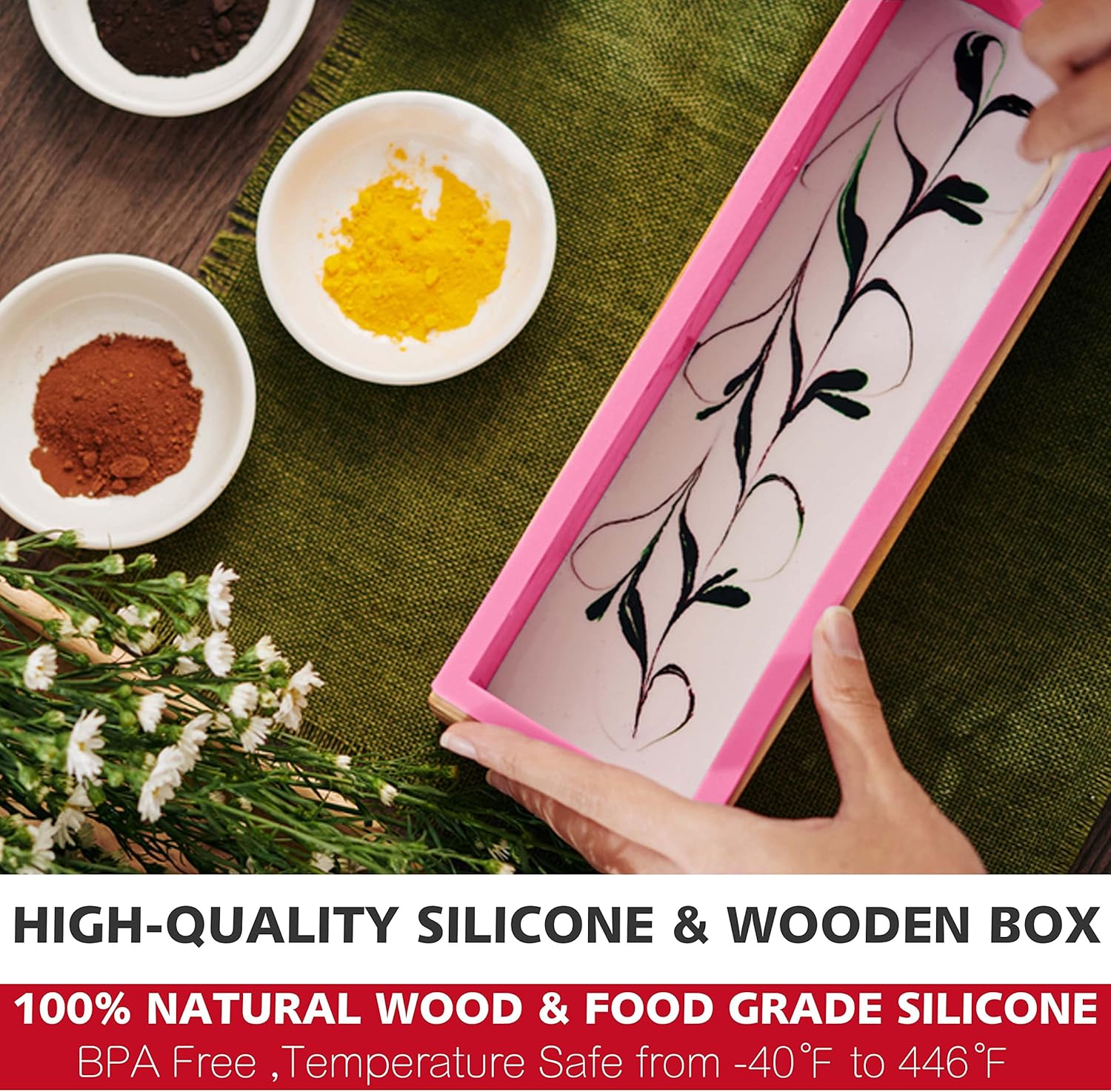 Lerykin 2 pcs Rectangular Soap Molds Kit with Cutters - 42oz Flexible Silicone Loaf Soap Mold with Wooden Box, Stainless Steel Wavy & Straight Scraper for Homemade Craft Soap Making Supplies - Image 3