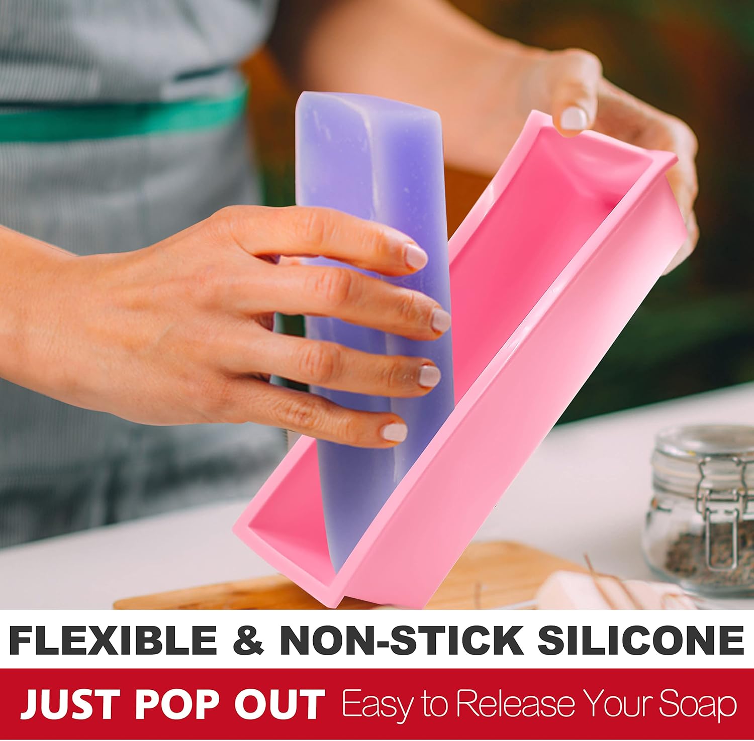 Lerykin 2 pcs Rectangular Soap Molds Kit with Cutters - 42oz Flexible Silicone Loaf Soap Mold with Wooden Box, Stainless Steel Wavy & Straight Scraper for Homemade Craft Soap Making Supplies - Image 4