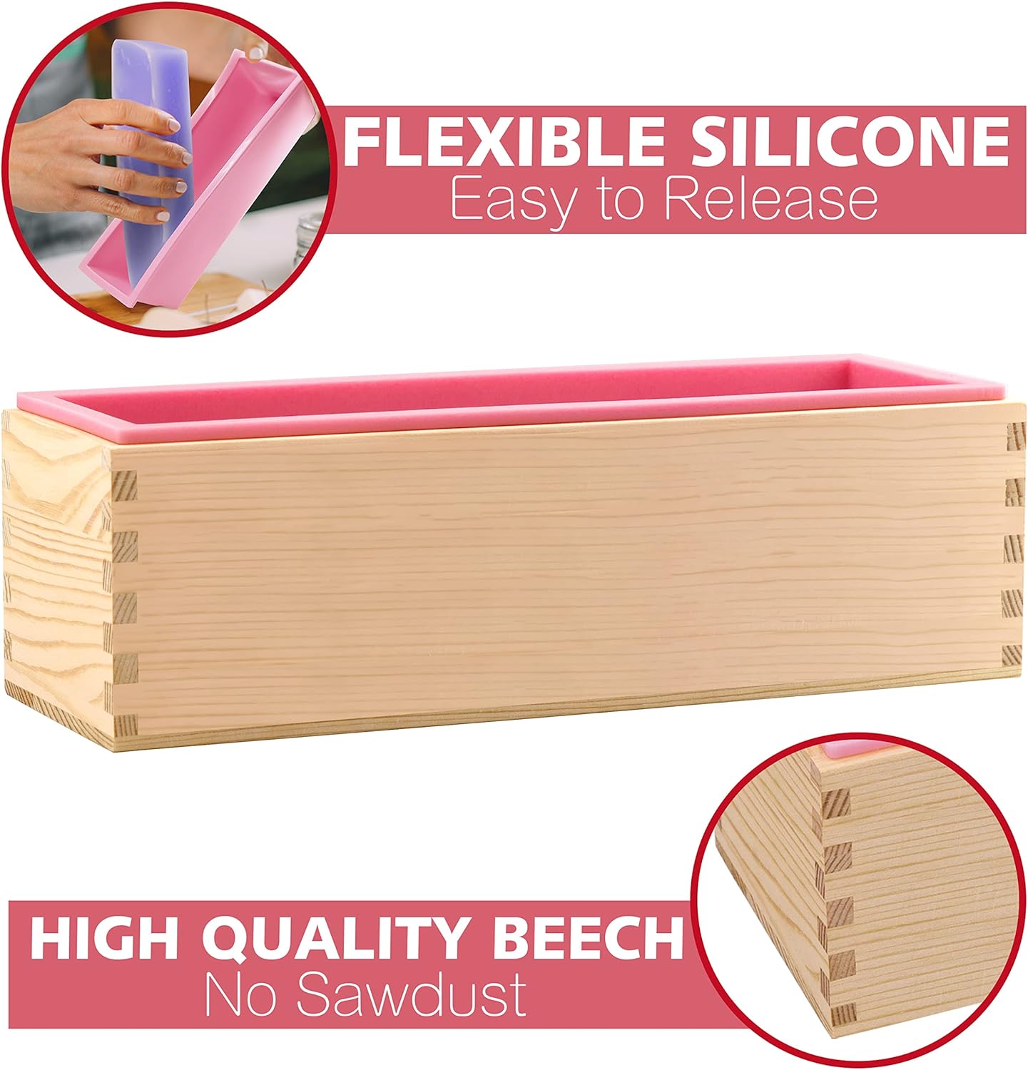 Lerykin 2 pcs Rectangular Soap Molds Kit with Cutters - 42oz Flexible Silicone Loaf Soap Mold with Wooden Box, Stainless Steel Wavy & Straight Scraper for Homemade Craft Soap Making Supplies - Image 5