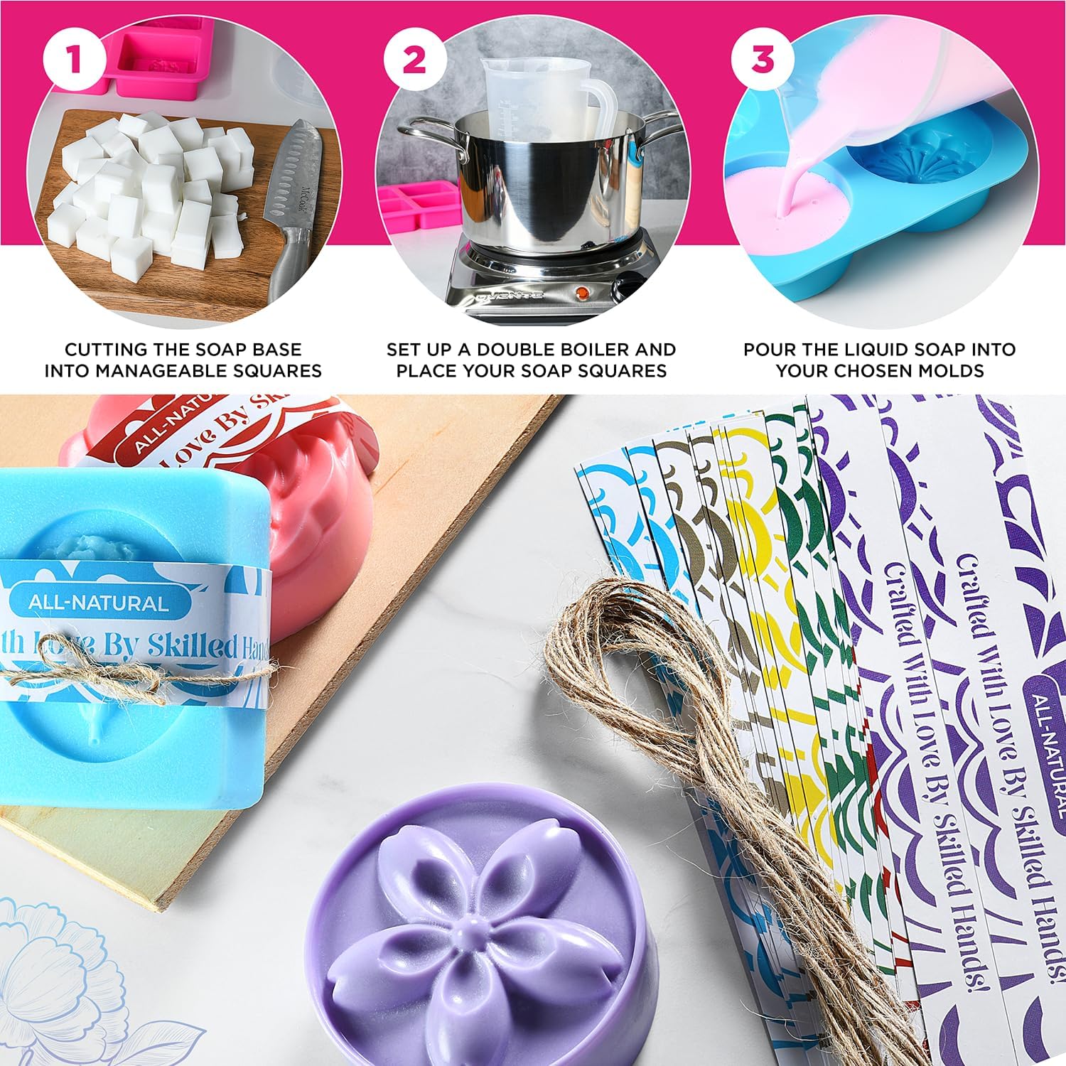 Soap Making Kit with Melt & Pour Base, Cutting Box, Molds, Fragrances - for Adults & Kids by Prime Creations. - Image 2