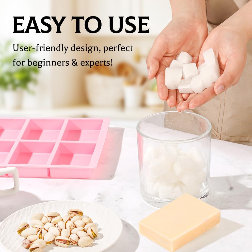 SJ Silicone Soap Molds 3 Packs, Rectangle Soap Molds for Soap Making, 6 Cavity Mold for Homemade Craft Soap Mold, Jelly, Chocolate & Ice Cube Trays(Blue, Purple & Pink)