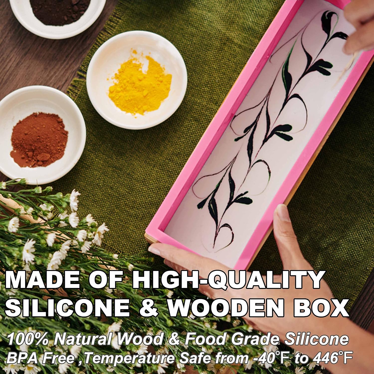 LERYKIN Rectangular Soap Mold Kit with Cutter- 42oz Flexible Silicone Loaf Soap Mold with Wood Box, Stainless Steel Wavy & Straight Scraper for Homemade Craft Soap Making Supplies - Image 3