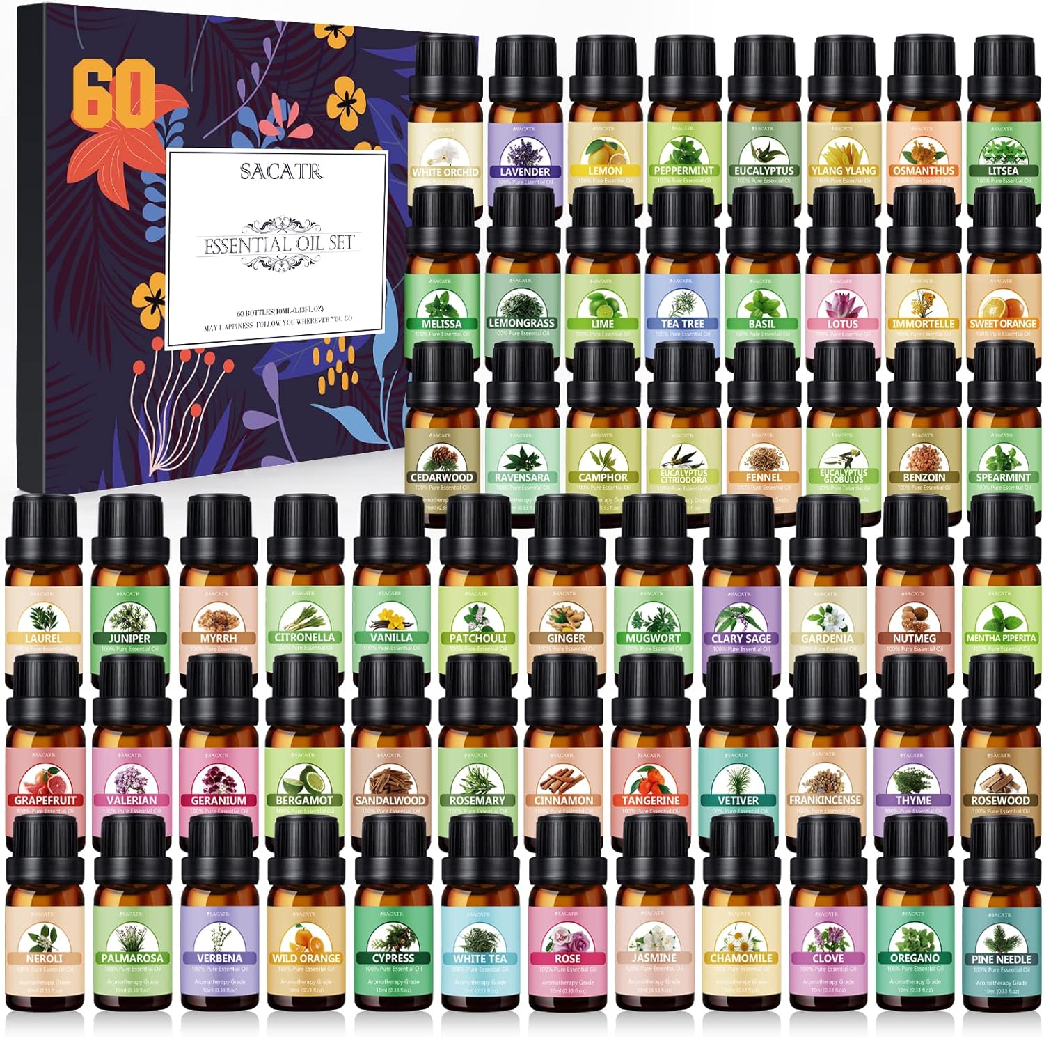 SACATR 60 Bottles Premium Essential Oils Set - Natural Essential Oils for Diffuser, Humidifier, Candle and Soap Making(60x5 ML) - Image 7