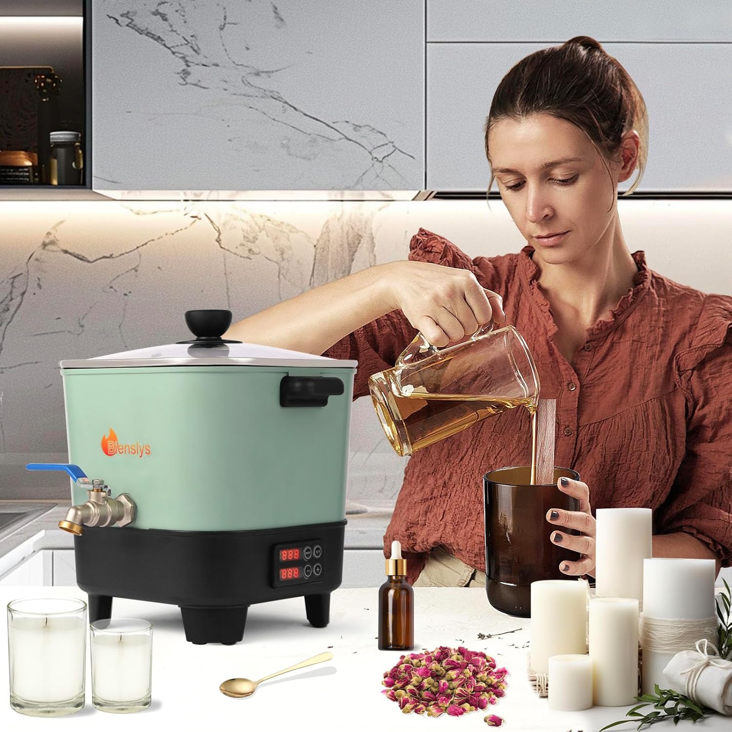 Electric Wax Melter Pot for Candle&Soap Making-Large 7Qts Capacity, Digital Temperature Panel with Spout, Non-Stick, V Bottom for Easy Pour&Clean - Image 5