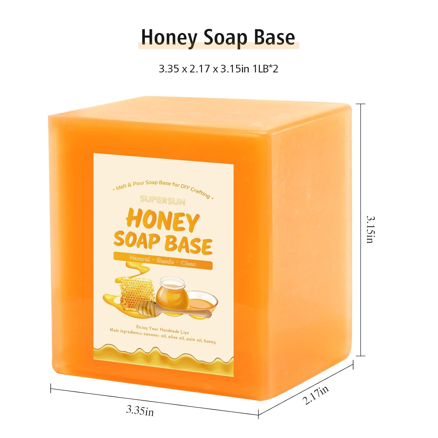 SUPERSUN 2lb Honey Soap Base for Soap Making Supplies,Moisturizing Melt and Pour Sope Base for DIY Handmade,All Natural and Gentle on Skin,Organic Soap Making Kit for Adults,Easy to Cut