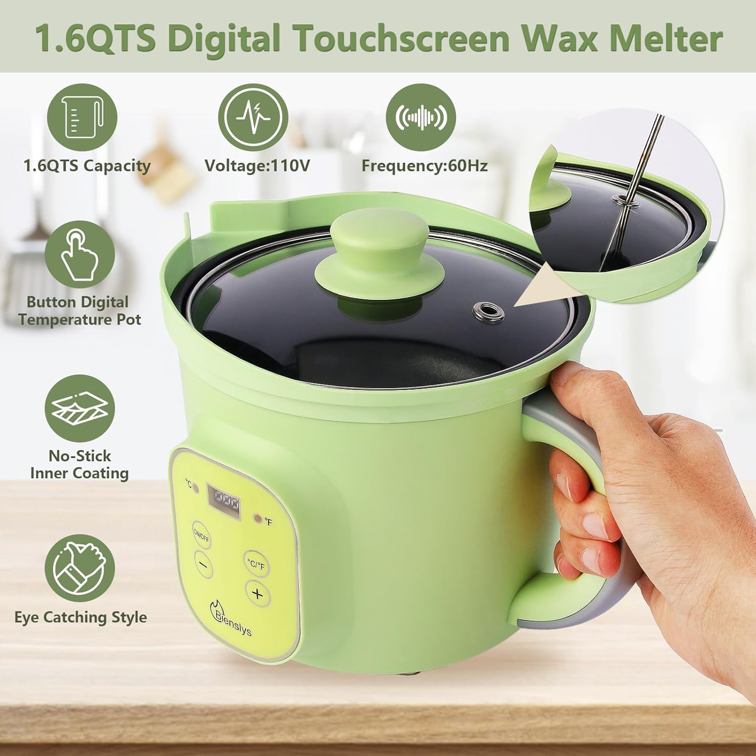 Bienslys Digital Wax Melter Pot, 1.6Qts Electric Candle & Soap Making Warmer with Adjustable Thermostat (90-300°F), Non-Stick Coating & Drip-Free Spout - for Wax Melting, Candle Making, DIY Crafts - Image 2