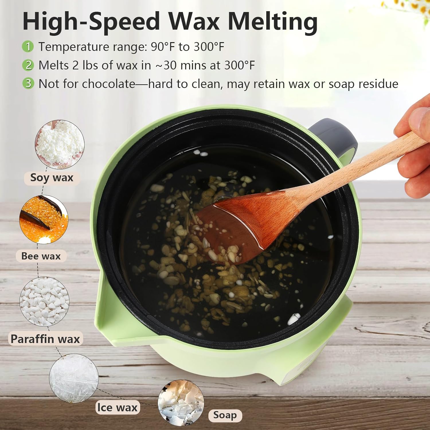 Bienslys Digital Wax Melter Pot, 1.6Qts Electric Candle & Soap Making Warmer with Adjustable Thermostat (90-300°F), Non-Stick Coating & Drip-Free Spout - for Wax Melting, Candle Making, DIY Crafts - Image 3