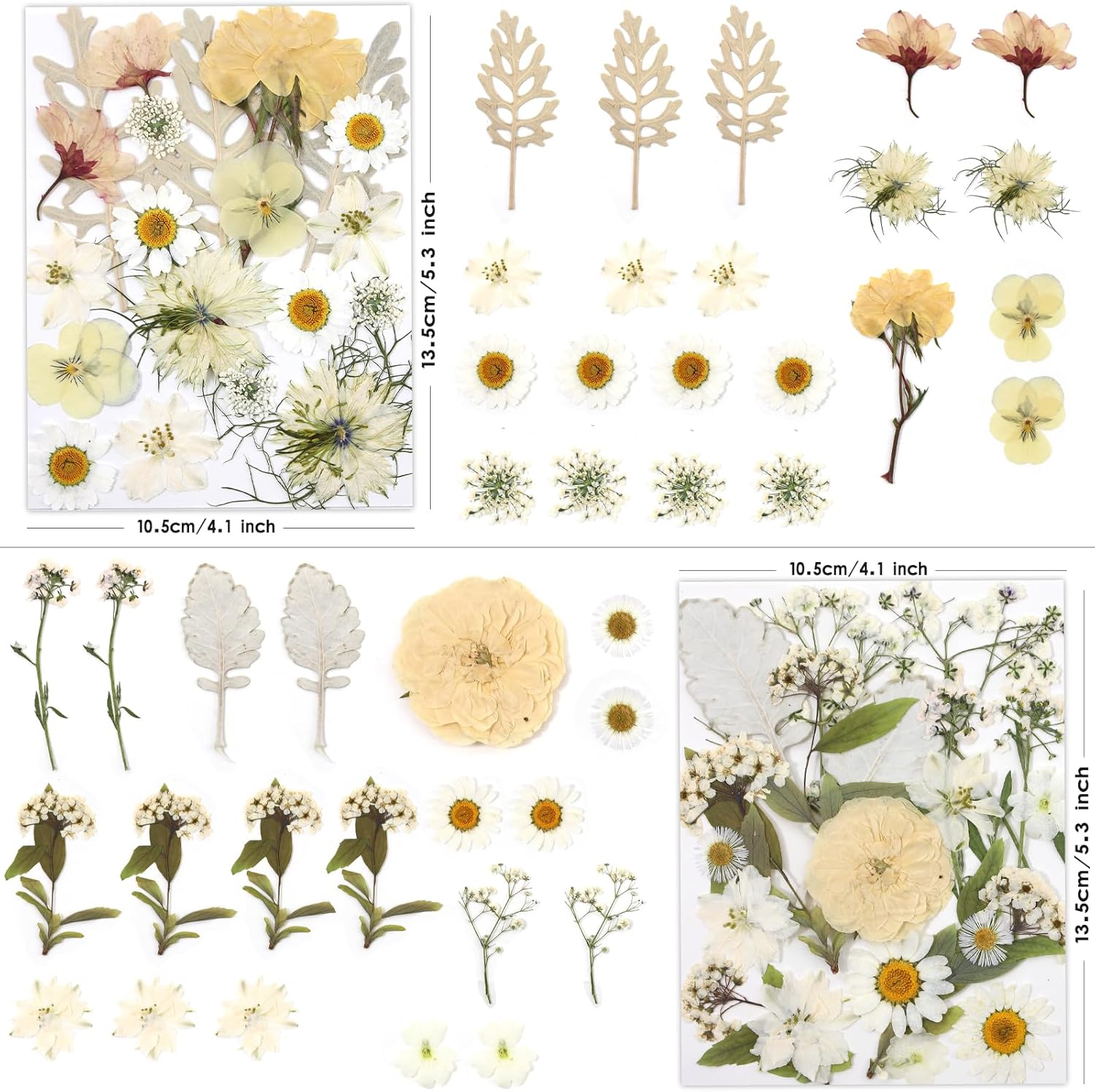 LUXEEASE 80 Pcs Dried Flowers for Crafts, Real Natural Dried Pressed Flowers in Soft Yellow, White & Pink Tones for Resin, DIY Art, Jewelry, Candle & Soap Making u2013 Tweezers Included