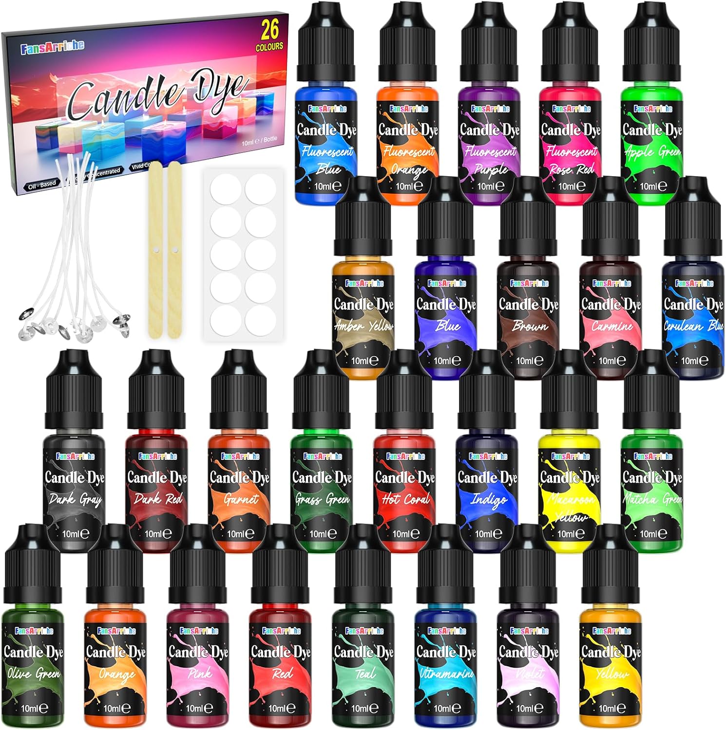 FansArriche Candle Dye - 18 Colors Liquid Oil-Based Dye for Candle Wax, Vivid Candle Color for DIY Candle Making, Highly Concentrated Natural Candle Color - Image 7