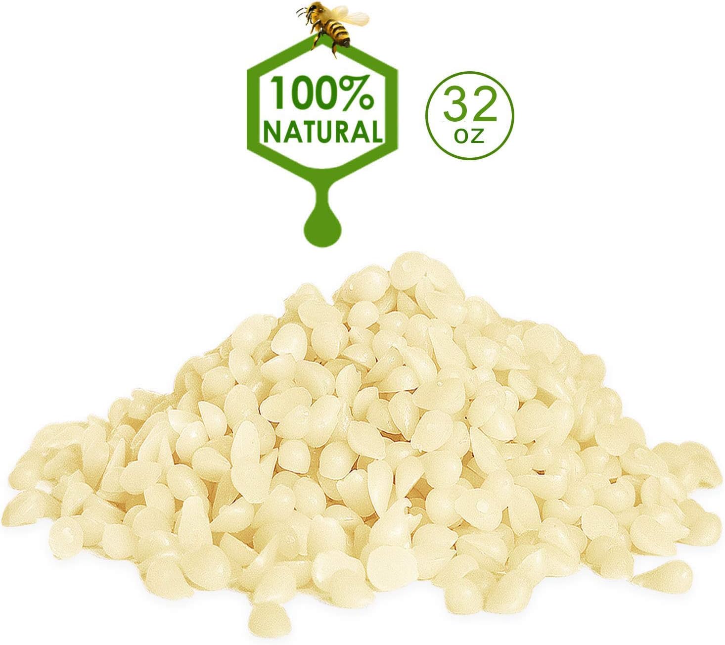 Howemon White Beeswax Pellets 2LB 100% Pure and Natural Triple Filtered for Skin, Face, Body and Hair Care DIY Creams, Lotions, Lip Balm and Soap Making Supplies