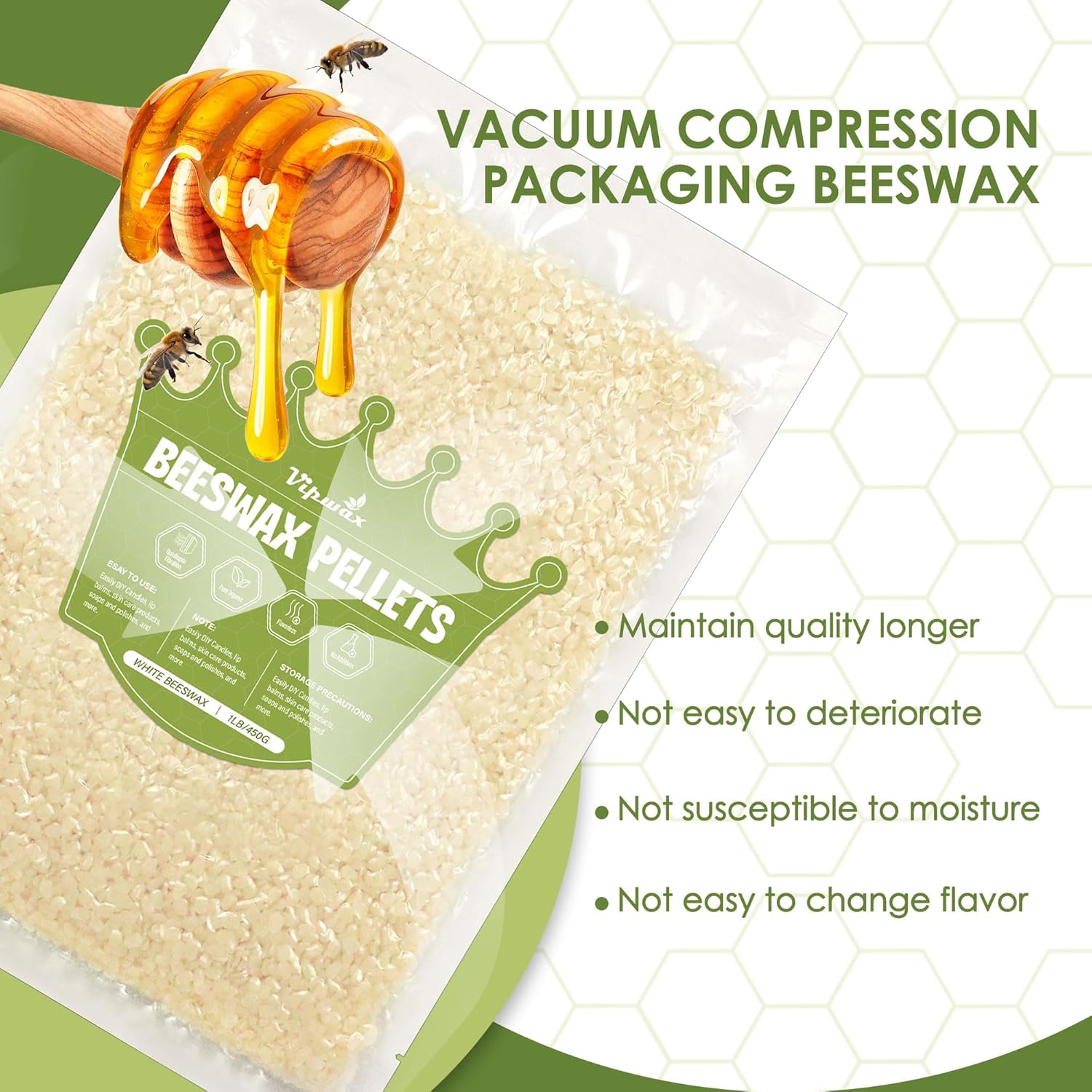 VIPwax White Beeswax Pellets 1LB, Natural Organic Beeswax, Beeswax for Candle Making, Body, Skin Care DIY, Lip Balm and Soap Making Supplies - Image 2