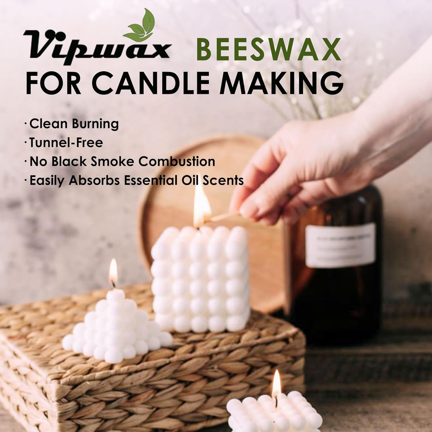 VIPwax White Beeswax Pellets 1LB, Natural Organic Beeswax, Beeswax for Candle Making, Body, Skin Care DIY, Lip Balm and Soap Making Supplies - Image 6