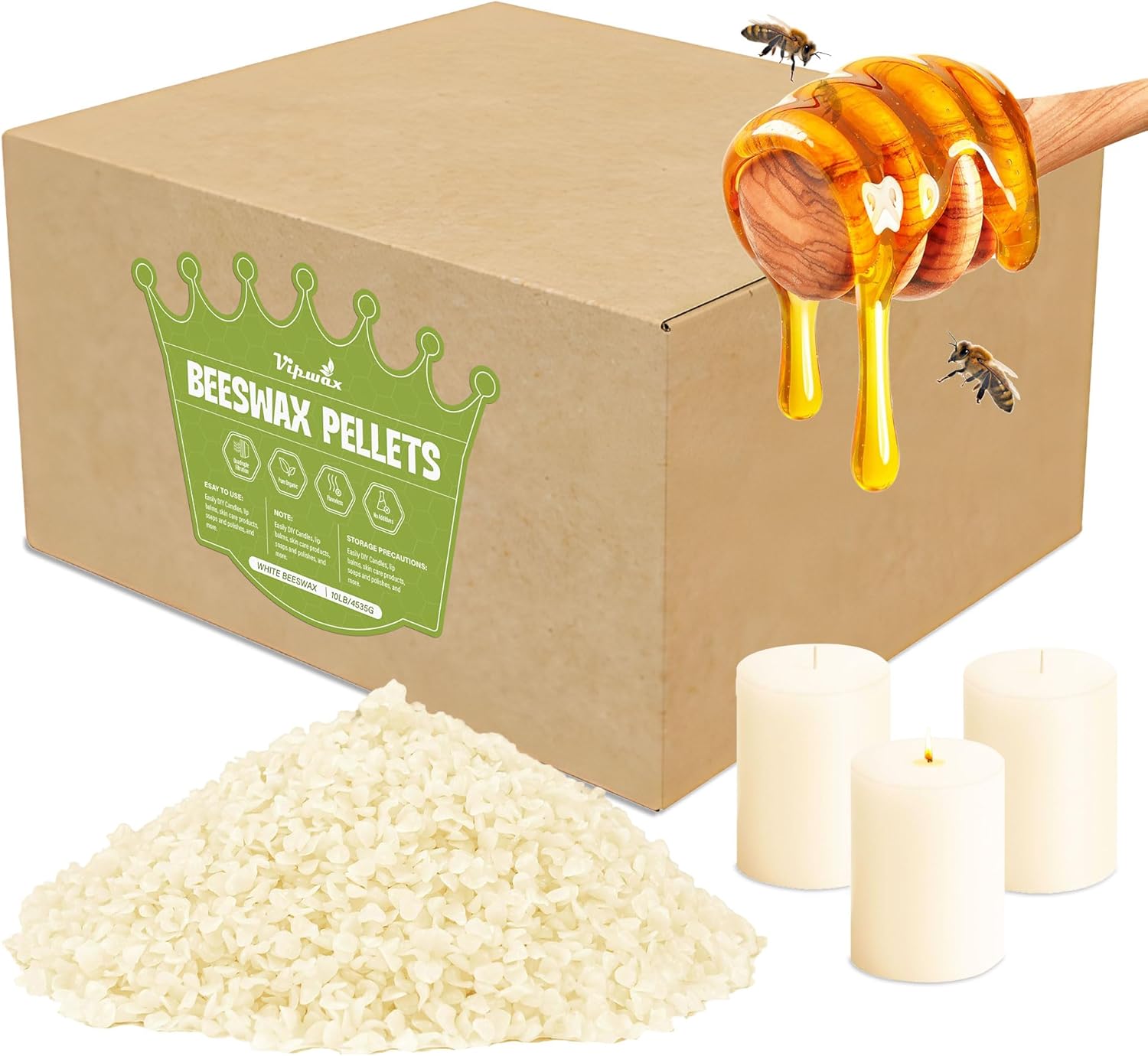 VIPwax White Beeswax Pellets 1LB, Natural Organic Beeswax, Beeswax for Candle Making, Body, Skin Care DIY, Lip Balm and Soap Making Supplies - Image 8